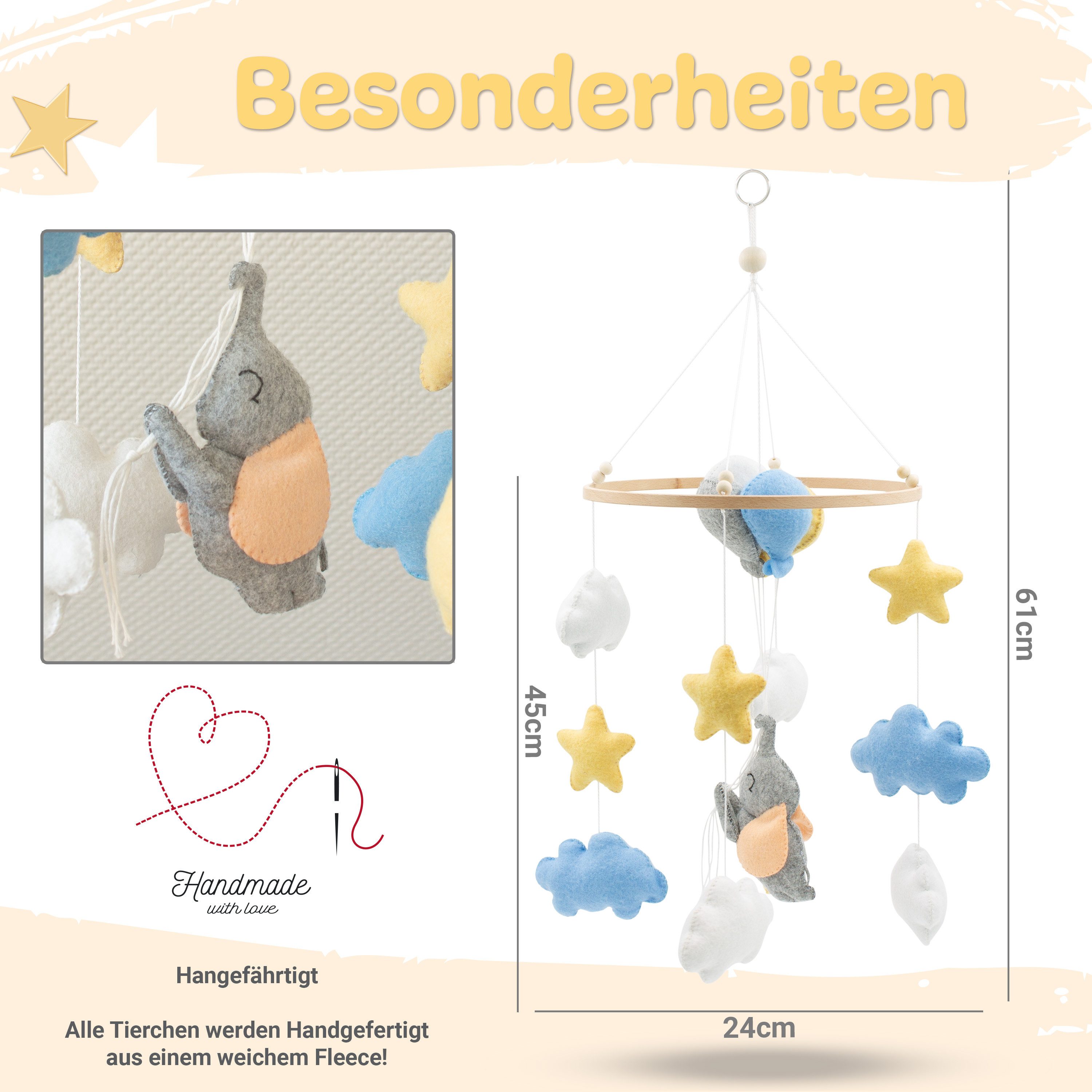 Babykajo Mobile, (1-tlg., Baby Mobile), Baby mobiles mit süßen Tierchen Designs