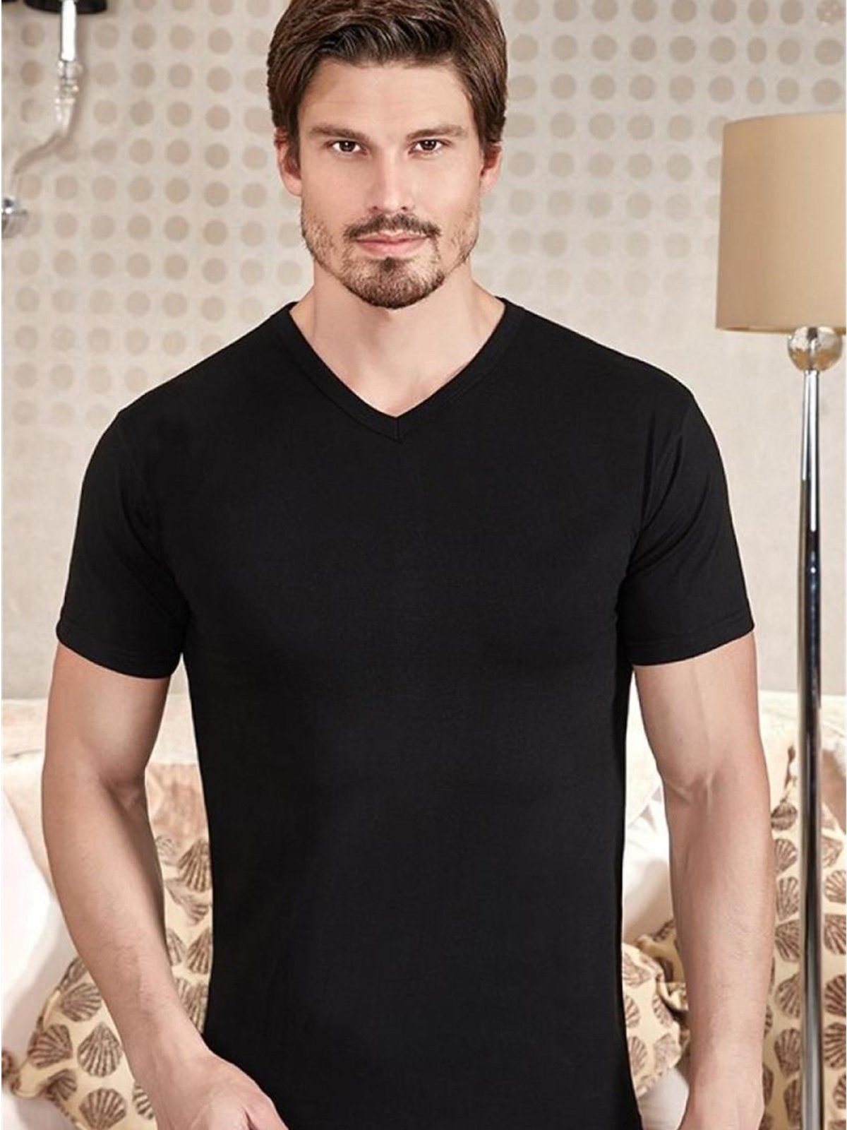 Berrak Collection Unterhemd Kurzarm V-Ausschnitt Herren Slimfit Jersey Business Shirt Schwarz, BS1027