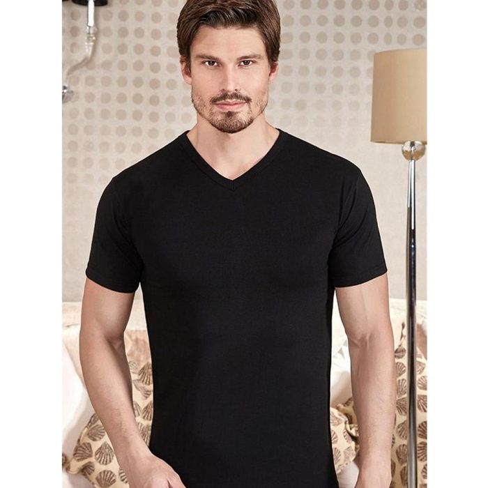 Berrak Collection Unterhemd Kurzarm V-Ausschnitt Herren Slimfit Jersey Business Shirt Schwarz BS1027