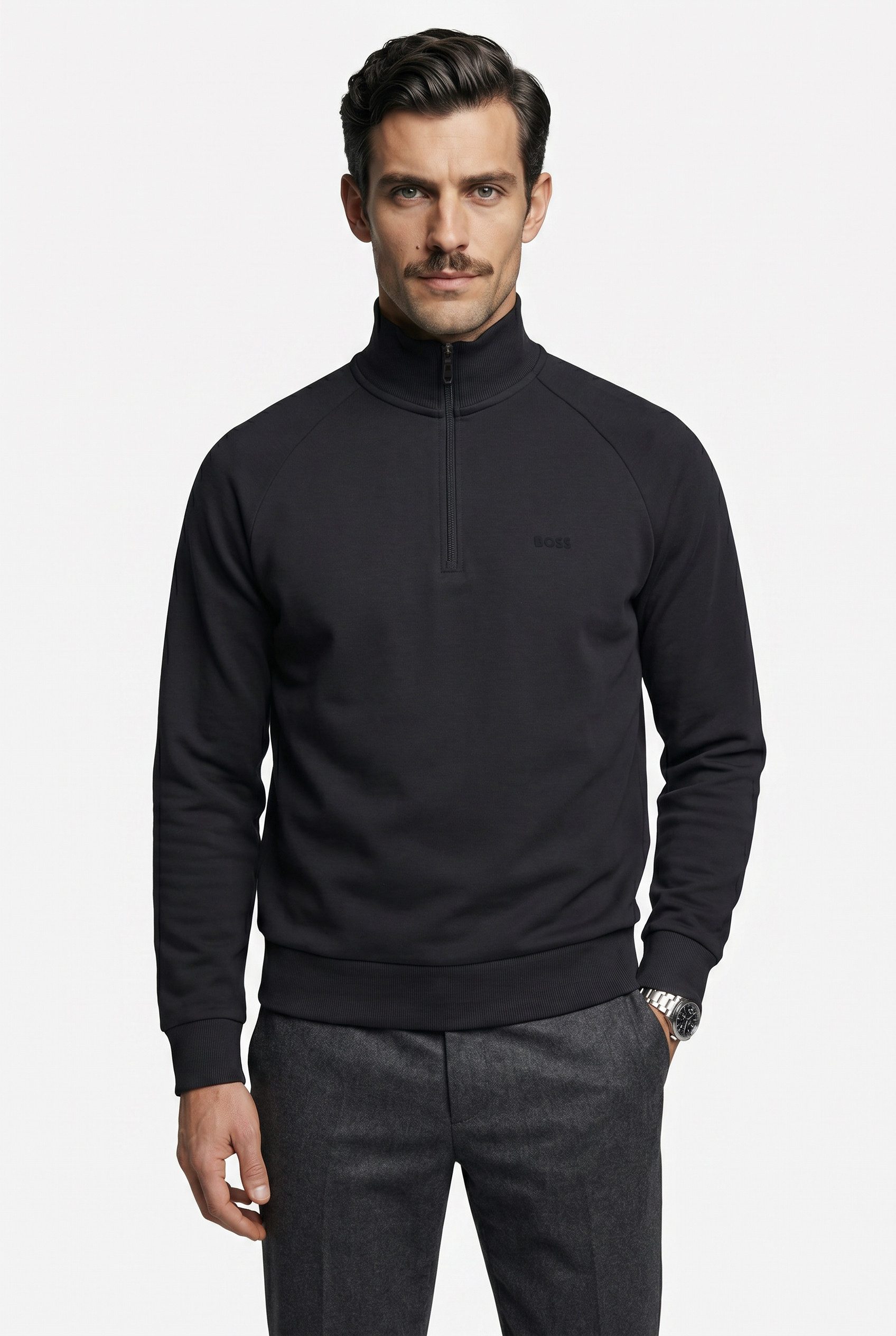 BOSS GREEN Sweatshirt Troyer-Form, Regular Fit, Baumwollmischung