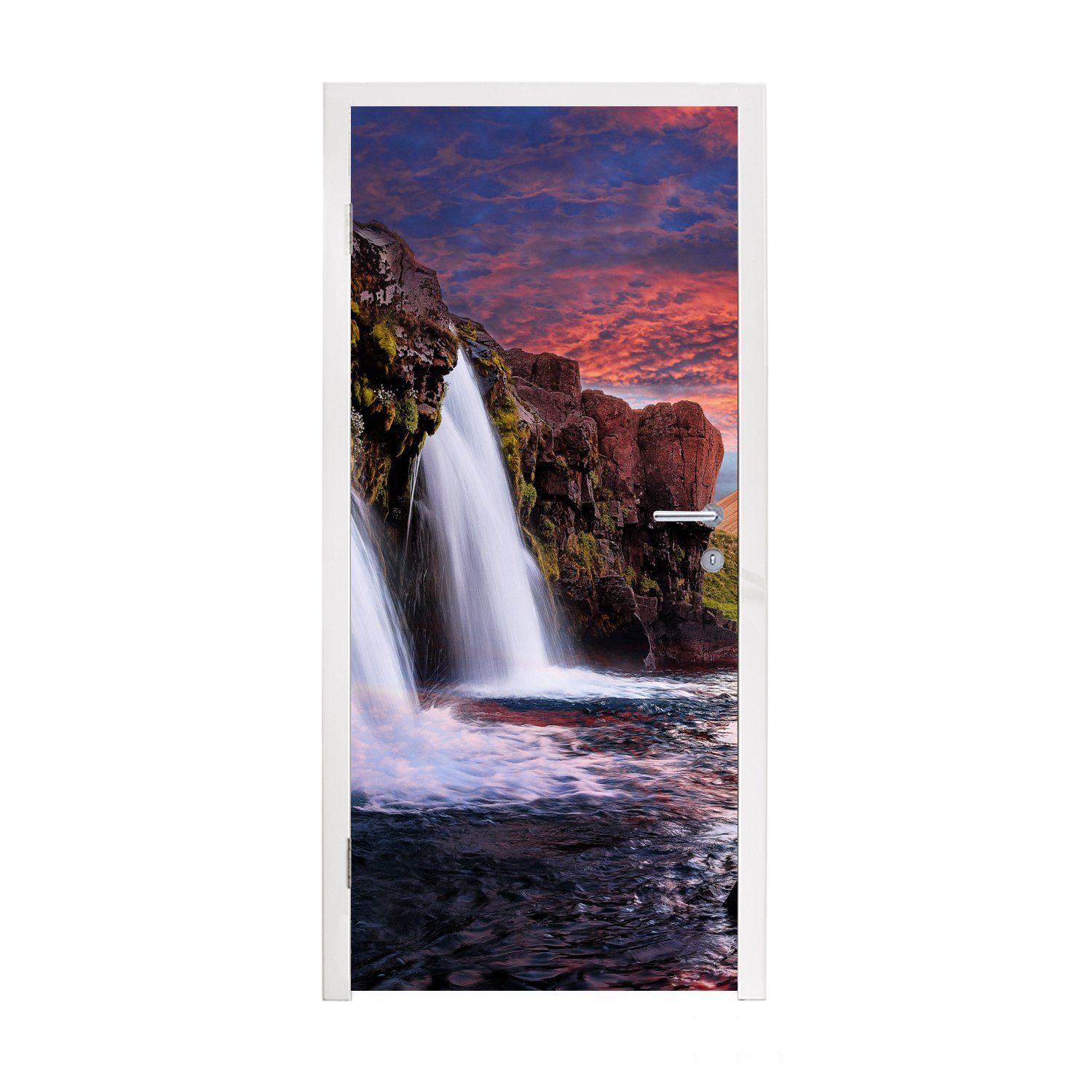 Tür, - - MuchoWow bedruckt, Türaufkleber, Wolken Fototapete Landschaft, cm - Berg St), Matt, für - Wasserfall Rosa 75x205 Türtapete (1