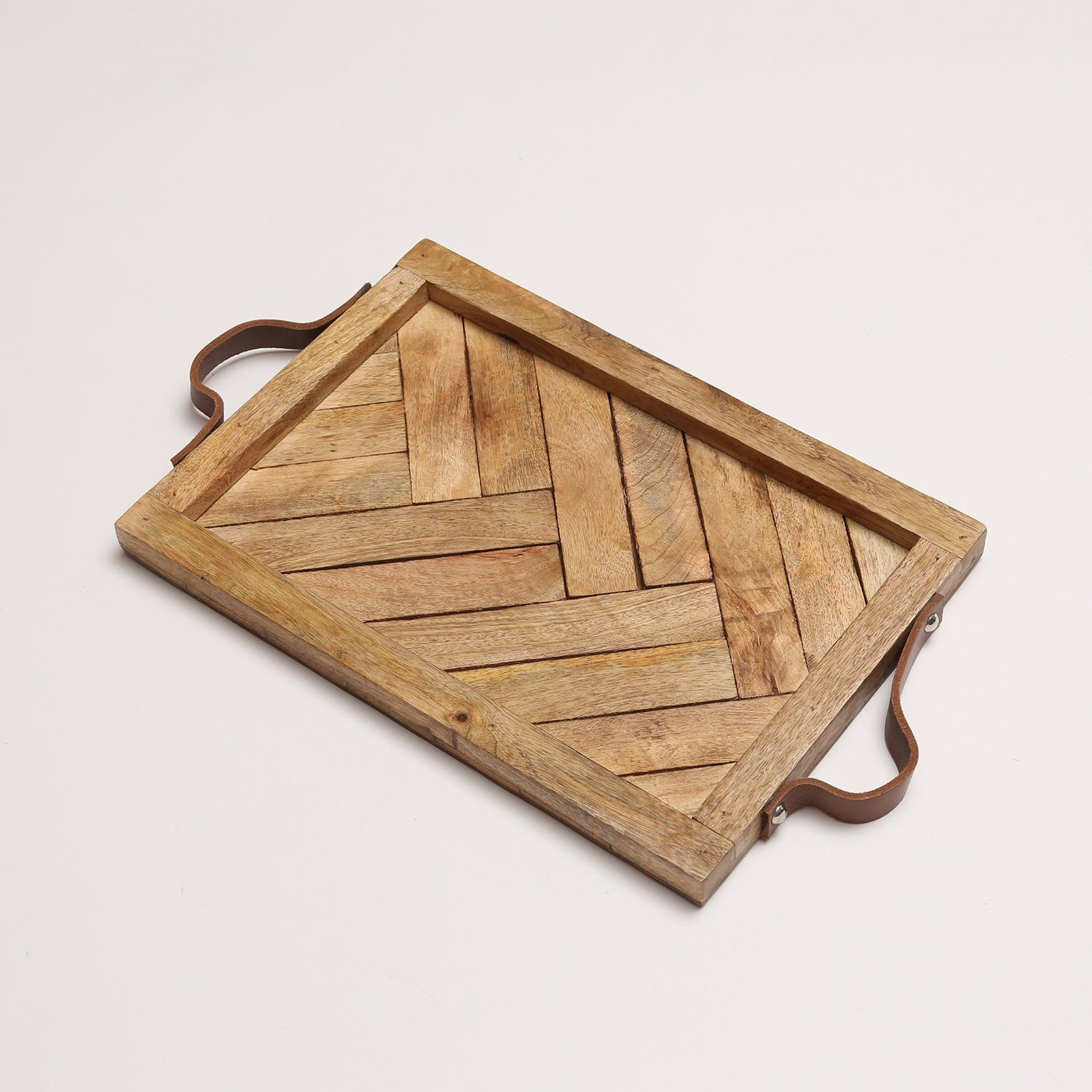 Mangoholz rechteckig Holz Kerzentablett Tablett Serviertablett Dekotablett 54cm MARELIDA