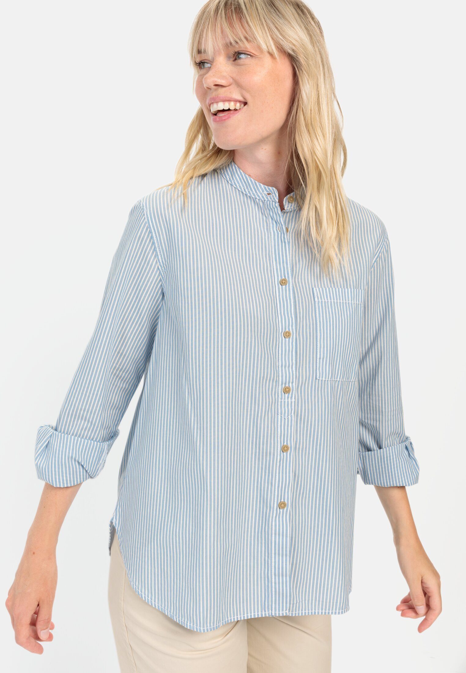 camel active Langarmbluse im Relaxed Fit Langarm Stehkragen gestreift