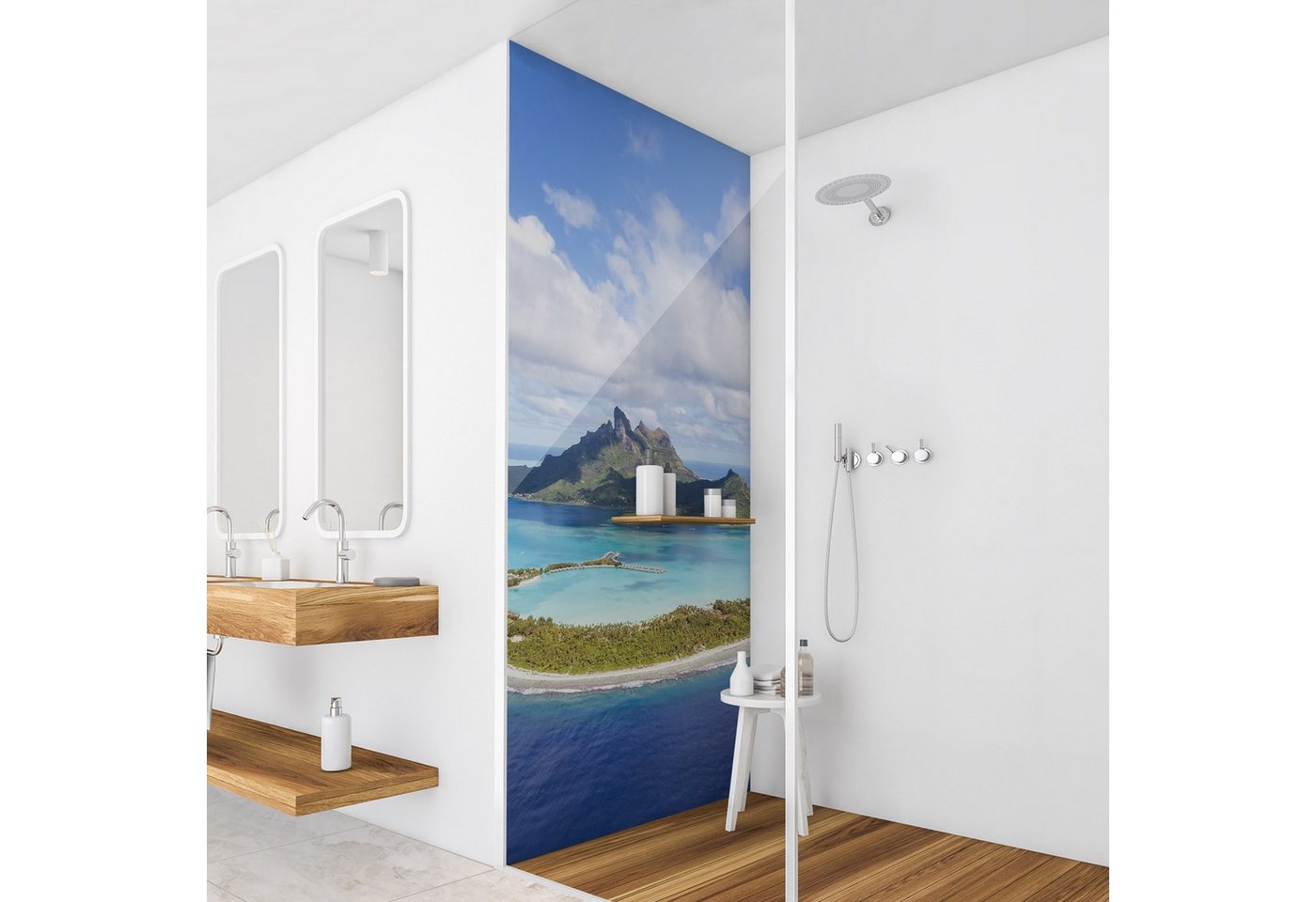 Thumbnail - Bilderdepot24 Badrückwand Strand blau Duschrückwand ohne Bohren Dusche Natur, (Hartfolie matt » Selbstklebend PREMIUM 0,...