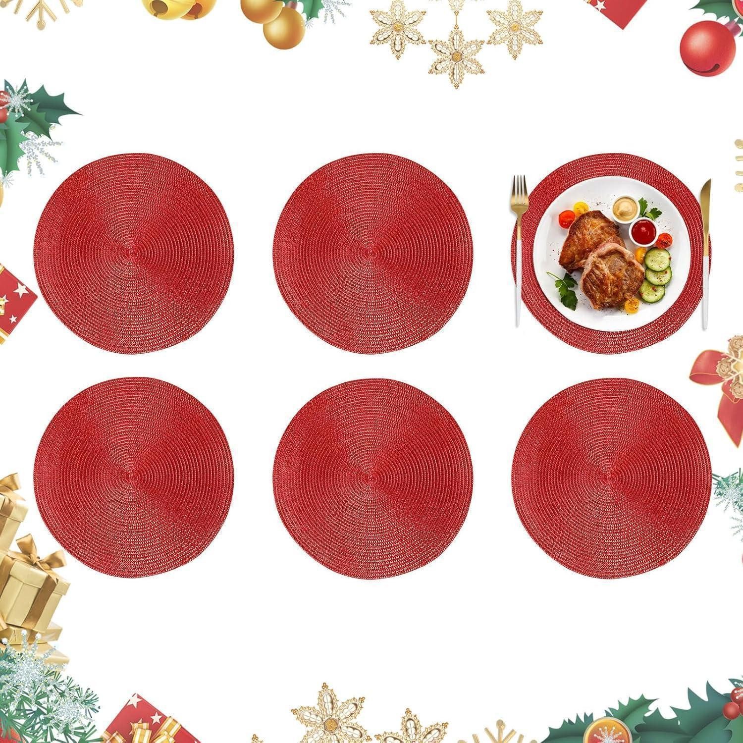 LuxusKollektion Platzset Tischsets Rund Abwaschbar 34cm Glitzer Rot 6er 6 tischsets Glitzer Rot, (6-St)