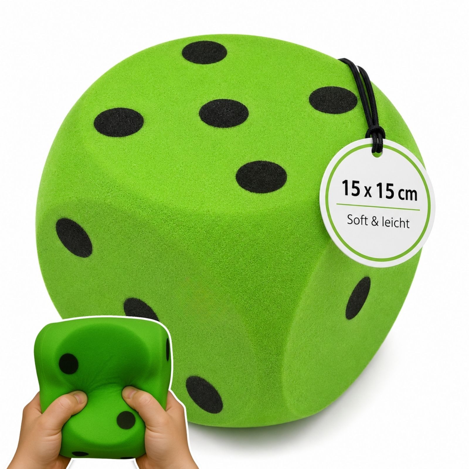 alldoro Softball XXL Schaumstoff-Würfel 15 cm grün, Augenwürfel extra weich und groß, extra weich und leicht