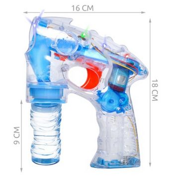 ISO TRADE Lernspielzeug Seifenblasenpistole (Seifenblasen Flüssigkeit, 3-St., Ohne Batterien Bubble Gun), Seifenpistole LED Lichtpistole incl. 2x 50 ml