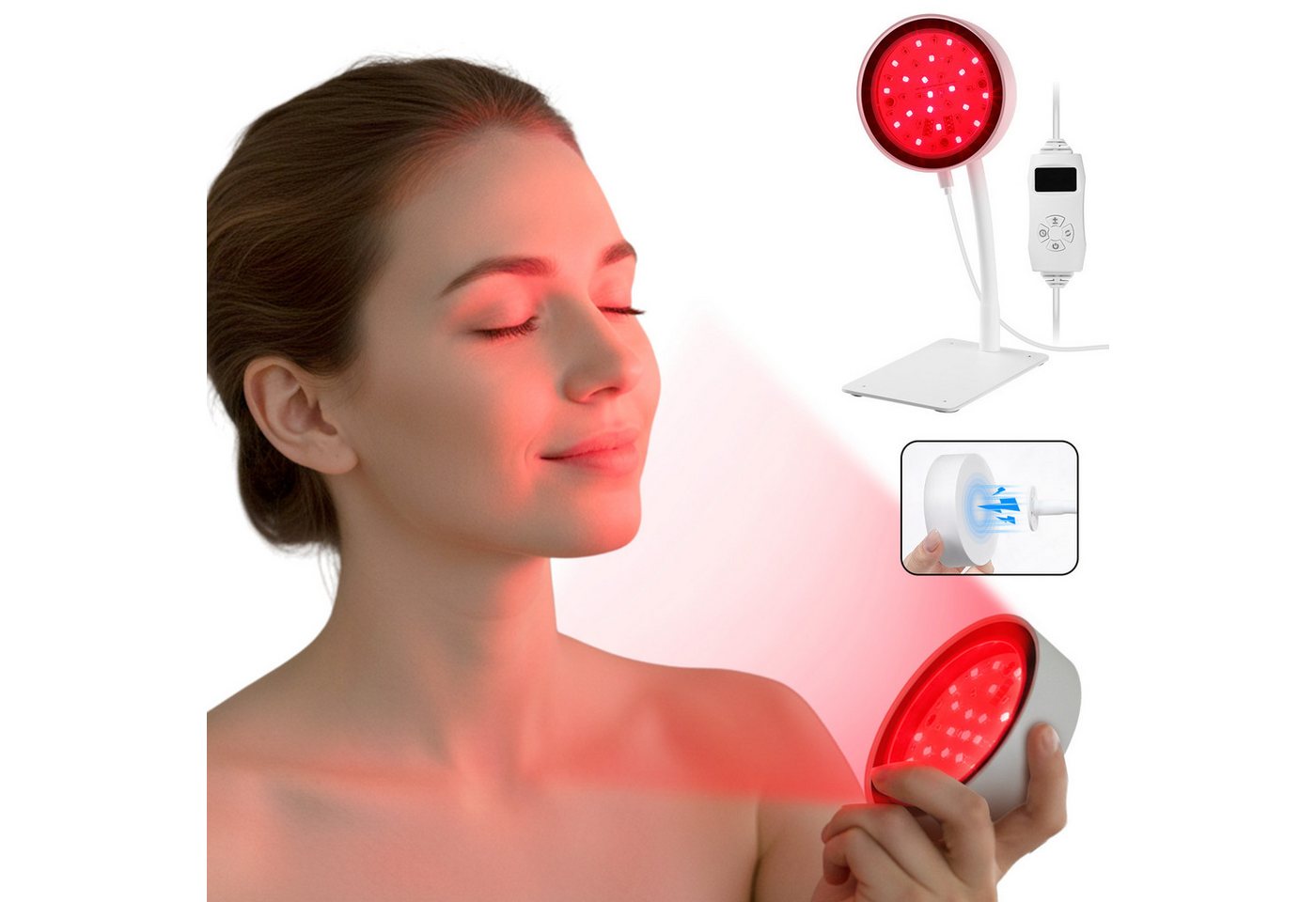 VIVIHEYDAY Lichttherapiegerät Rotlichtlampe mit Sockel, 660nm&850nm Infrarotlampe, Verstellbarer Schwanenhals & Timer, 40LEDs Rotlichtlampe, für für Gesicht, Körper Genesung, Muskel