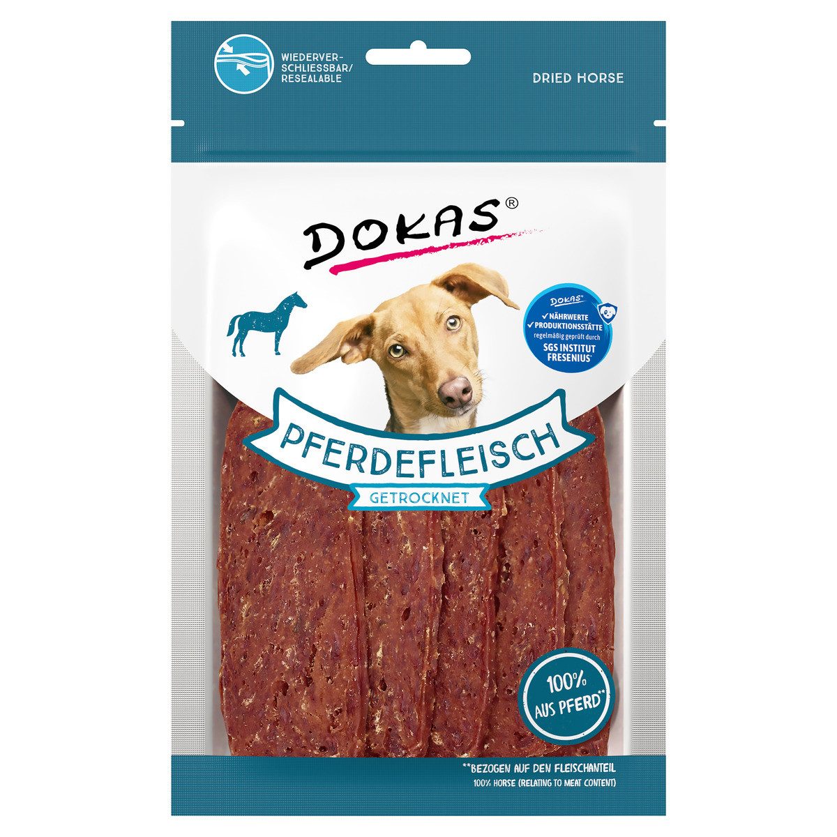Dokas Pferdefleisch getrocknet 60 g, für: Hund