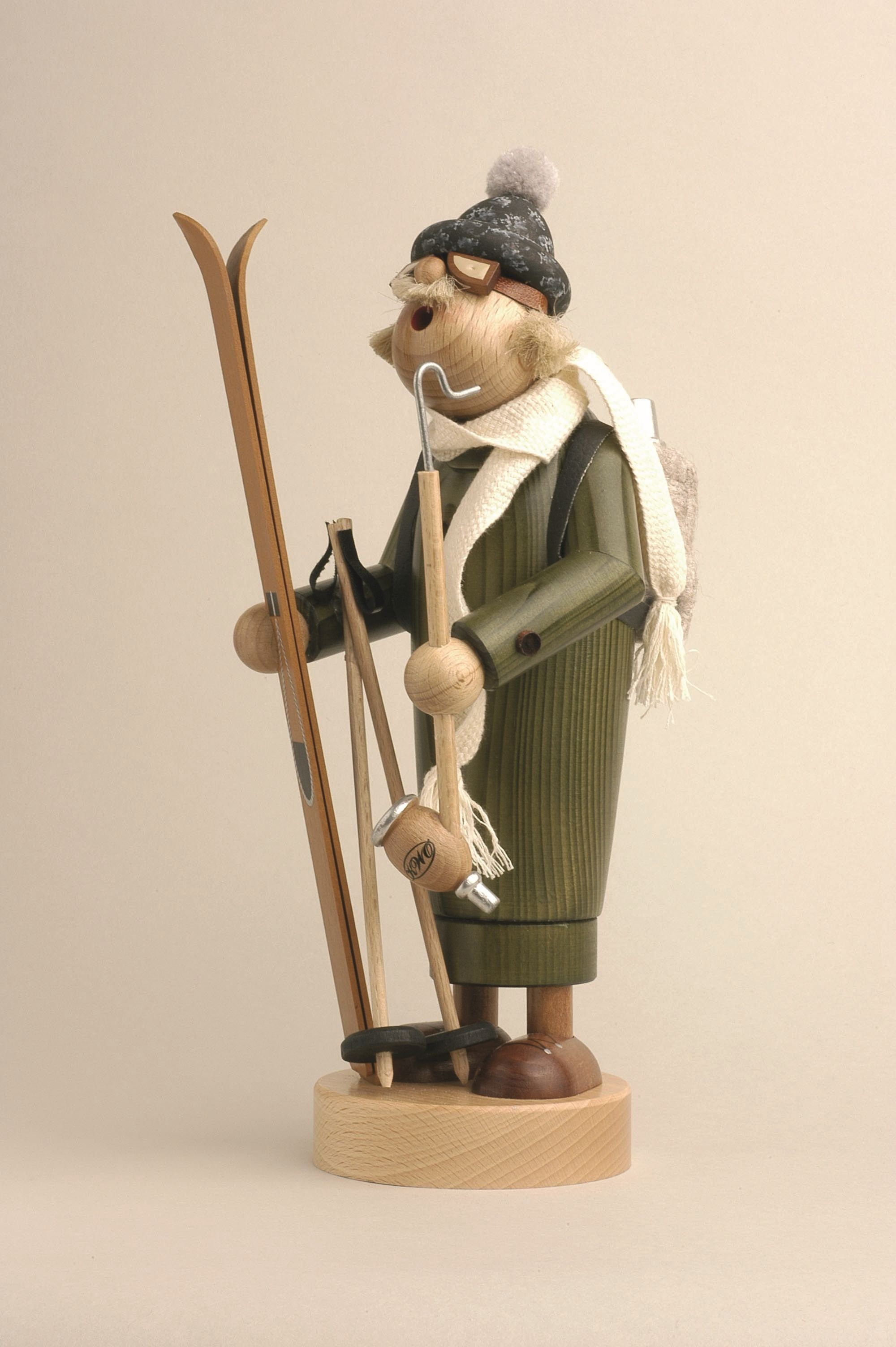 KWO Kunstgewerbe Werkstätten Räuchermännchen Räuchermann Skifahrer mit Stöcke BxTxH= 12x12x27cm NEU