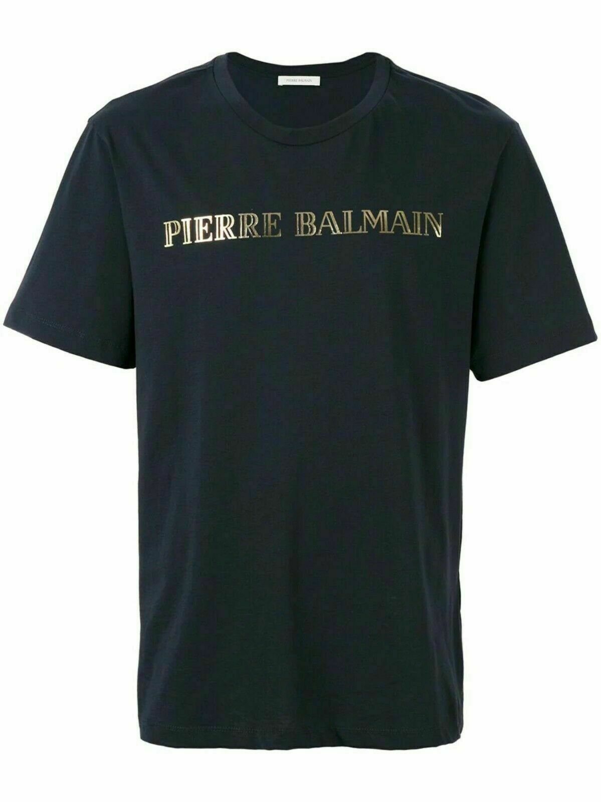 Balmain Print-Shirt PIERRE BALMAIN MENS ICONIC TOP LOGOSHIRT GOLD BLAU