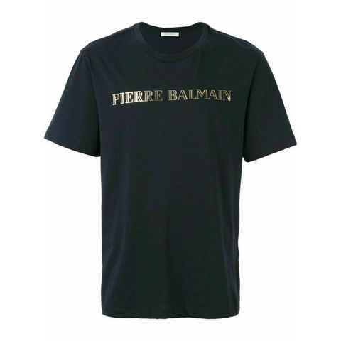 Balmain Print-Shirt PIERRE BALMAIN MENS ICONIC TOP LOGOSHIRT GOLD BLAU