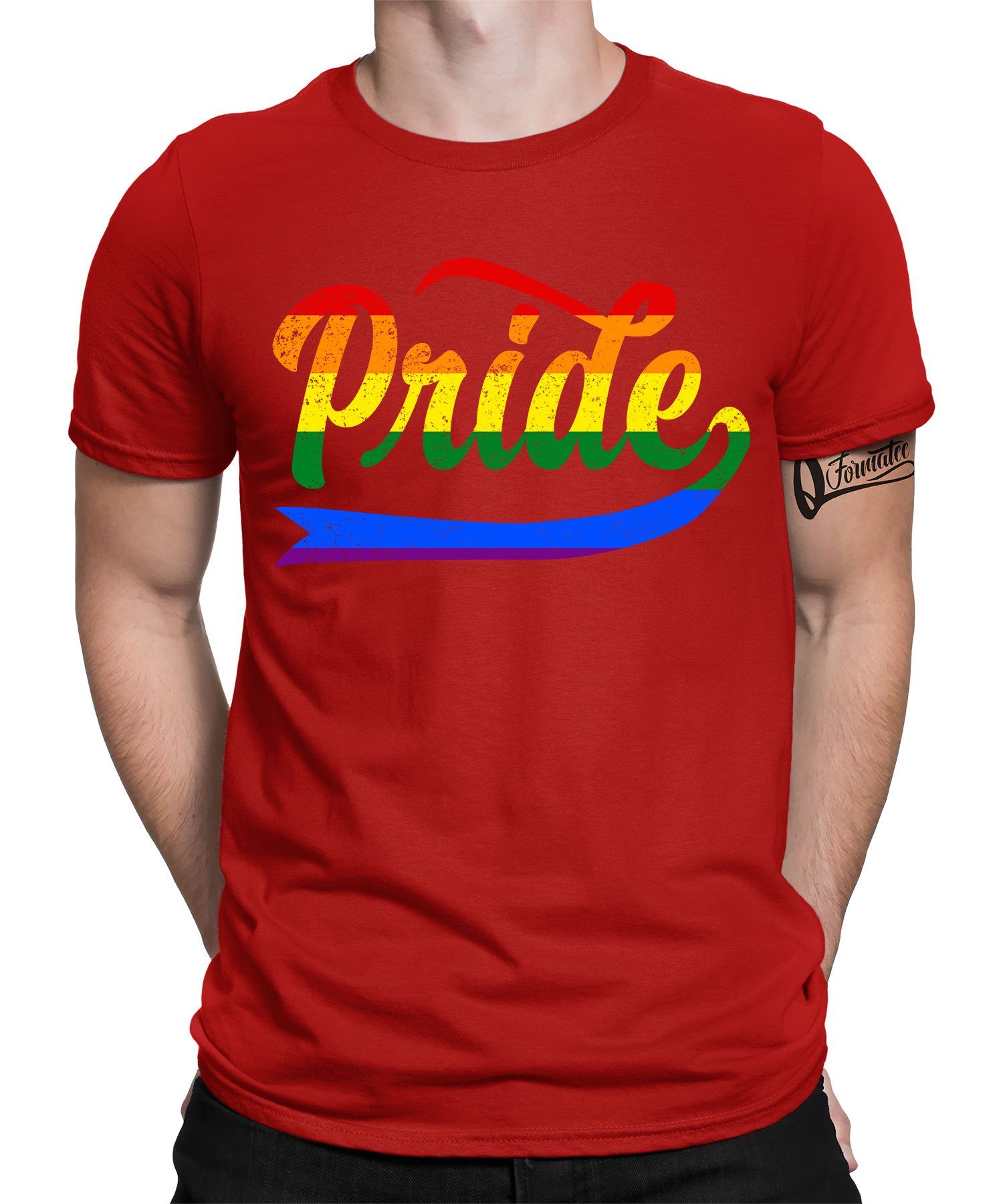 Quattro Formatee Kurzarmshirt Pride (1-tlg) T-Shirt - Regenbogen Stolz LGBT Herren Rot