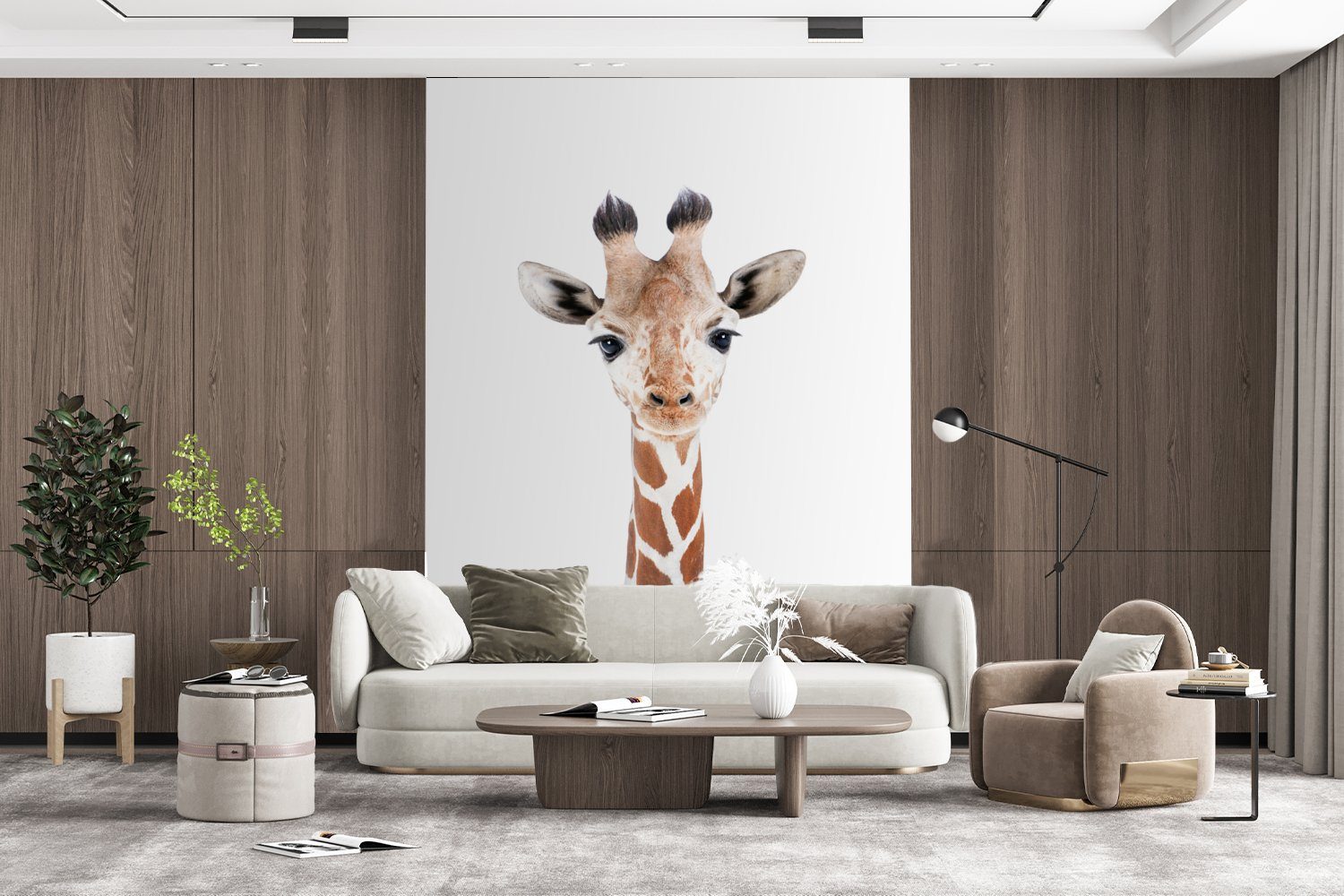 MuchoWow Fototapete Giraffe - Vinyl für St), Porträt, Natur - (4 Wandtapete Montagefertig Wohnzimmer, Matt, Tiere Tapete - bedruckt