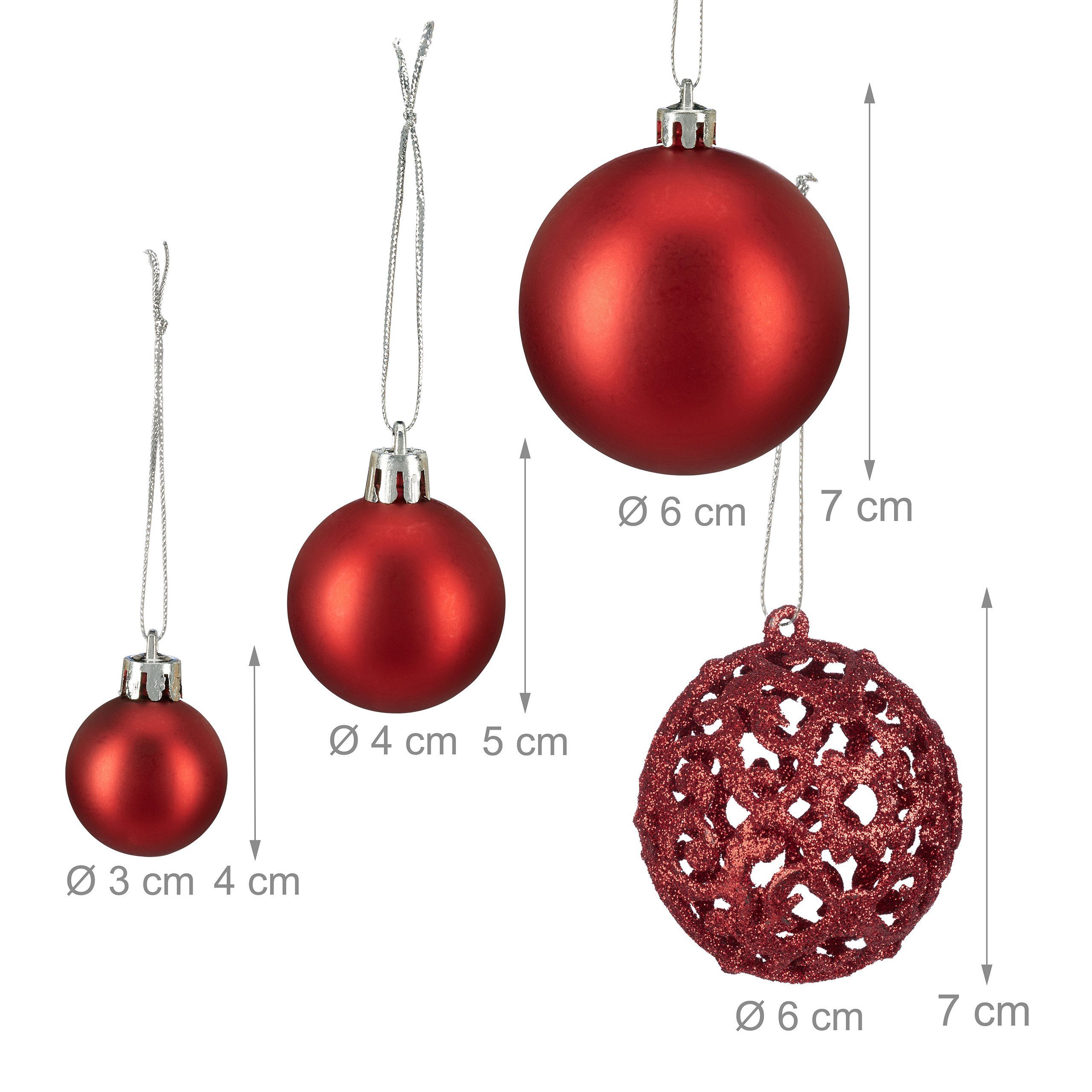 relaxdays Weihnachtsbaumkugel Weihnachtskugeln im 50er Silber Set, Rot Rot