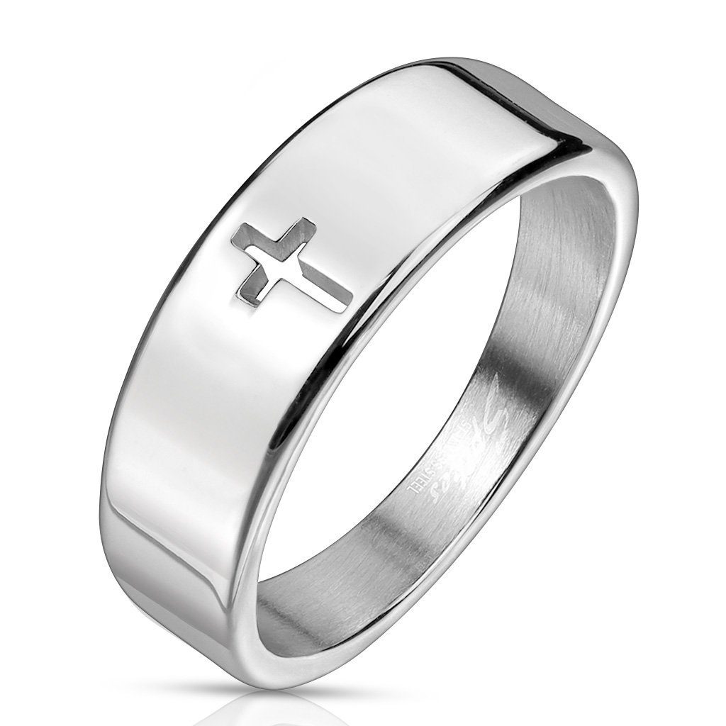 viva-adorno Fingerring Edelstahl Damenring Herrenring Silber christliches Kreuz schlicht, Jesus Glauben