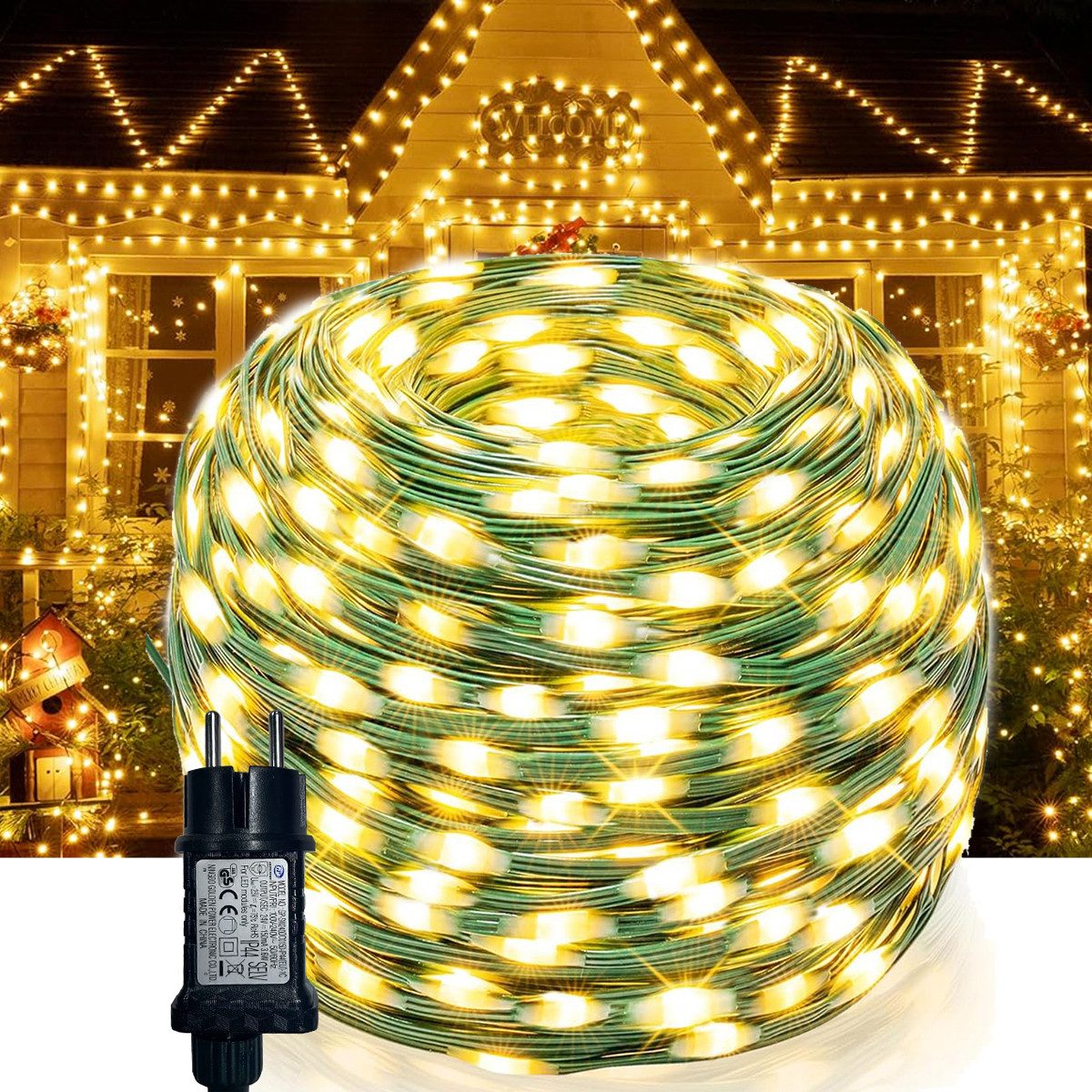 LED-Lichterkette 100-800LEDs Memory Funktion Lichterkette 8 Modi Außen Wasserdicht