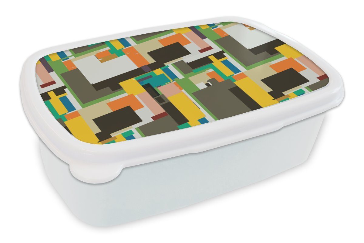 MuchoWow Lunchbox Geometrisch - Muster - Abstrakt, Kunststoff, (2-tlg), Brotbox für Kinder und Erwachsene, Brotdose, für Jungs und Mädchen weiß
