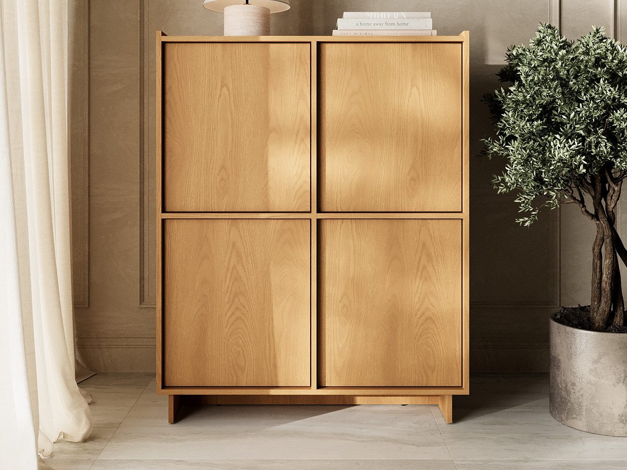 GrainGold Kommode Azumi (Set, Kommode, Push-to-open), Breite 98 cm, mit Push-to-open, hohe Kommode, für das Wohnzimmer