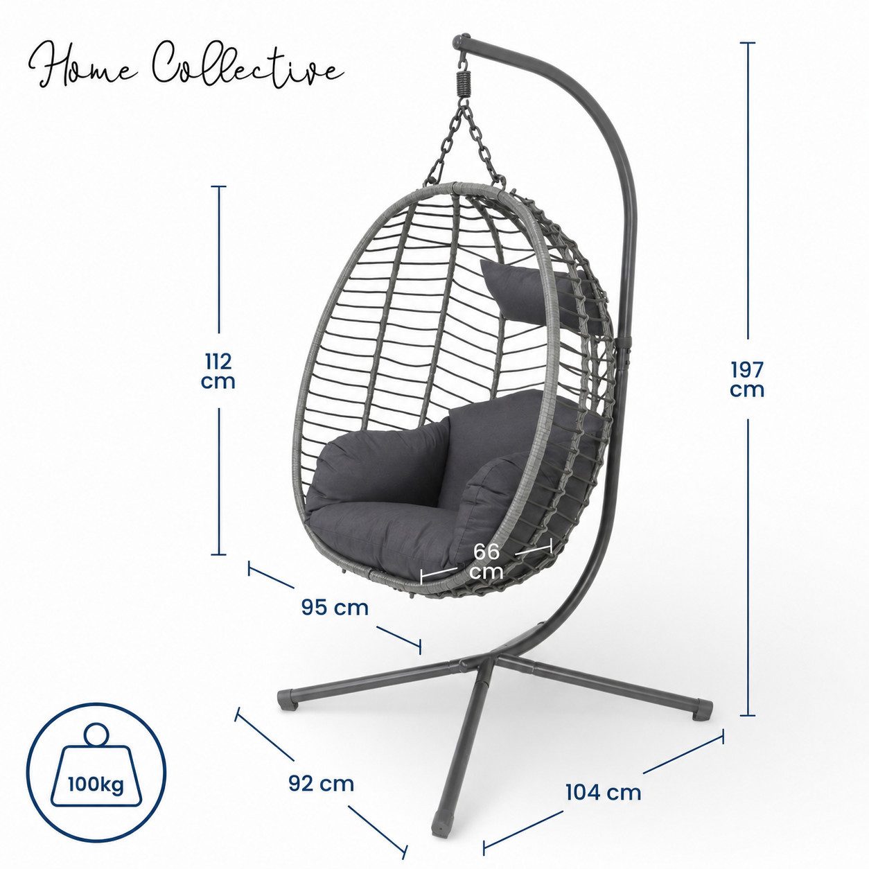 Home Collective Hängesessel Hängestuhl mit Gestell höhenverstellbar ideal für Garten und Balkon, inkl. extra dicke Sitzpolster Schaukelsessel Indoor & Outdoor