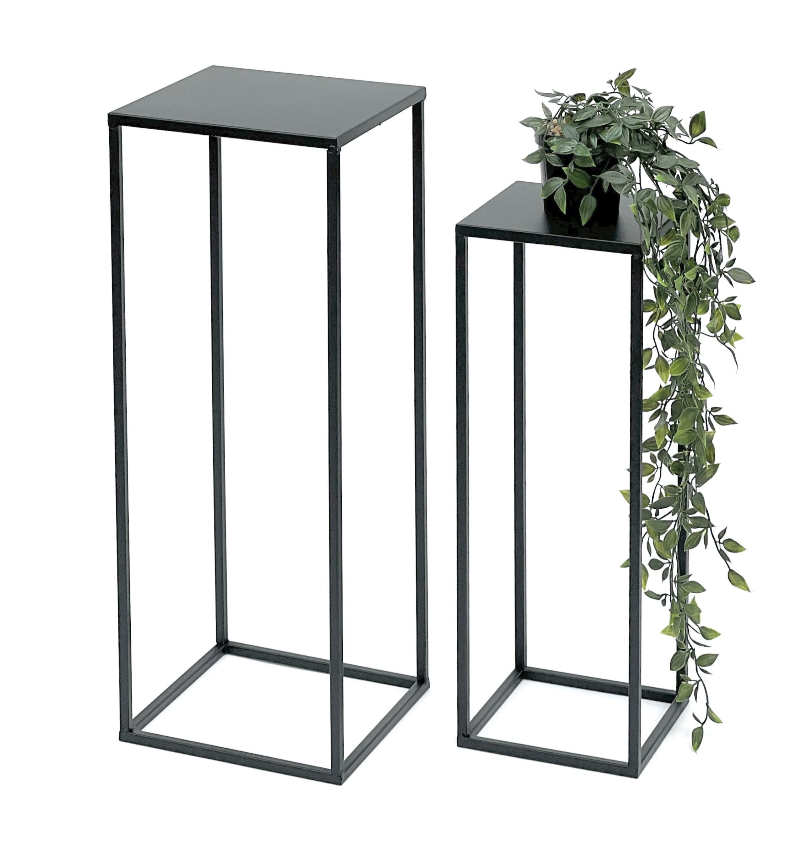 Blumenständer Metall Schwarz Eckig Blumenhocker Beistelltisch 2er Set