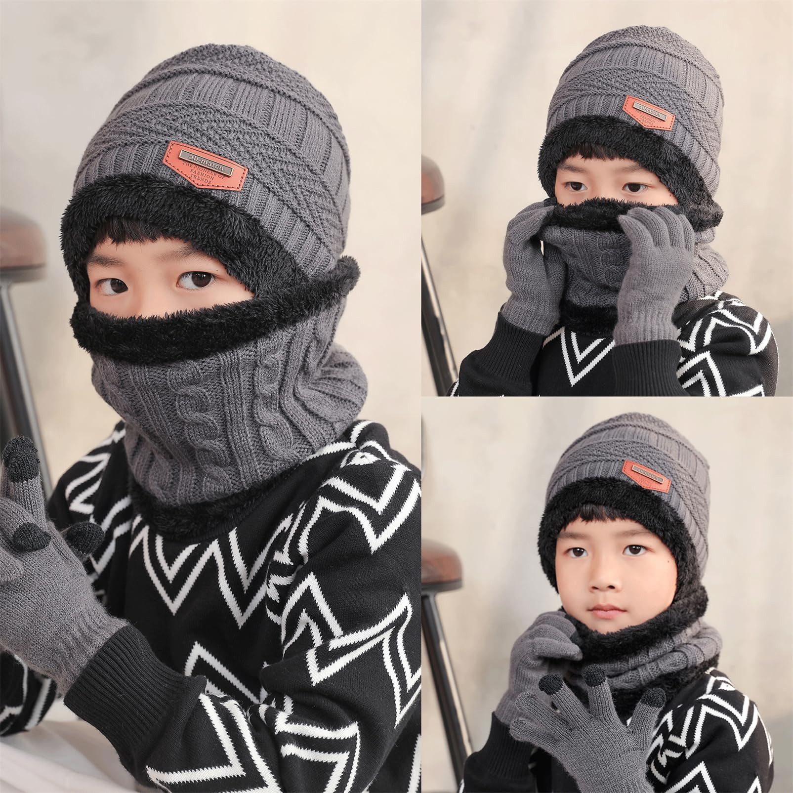 Cachito Mütze & Schal 3-in-1 Set Kinder Wintermütze Schal Handschuhe Weihnachtsgeschenk Set Winter-Wärmeset für Jungen und Mädchen