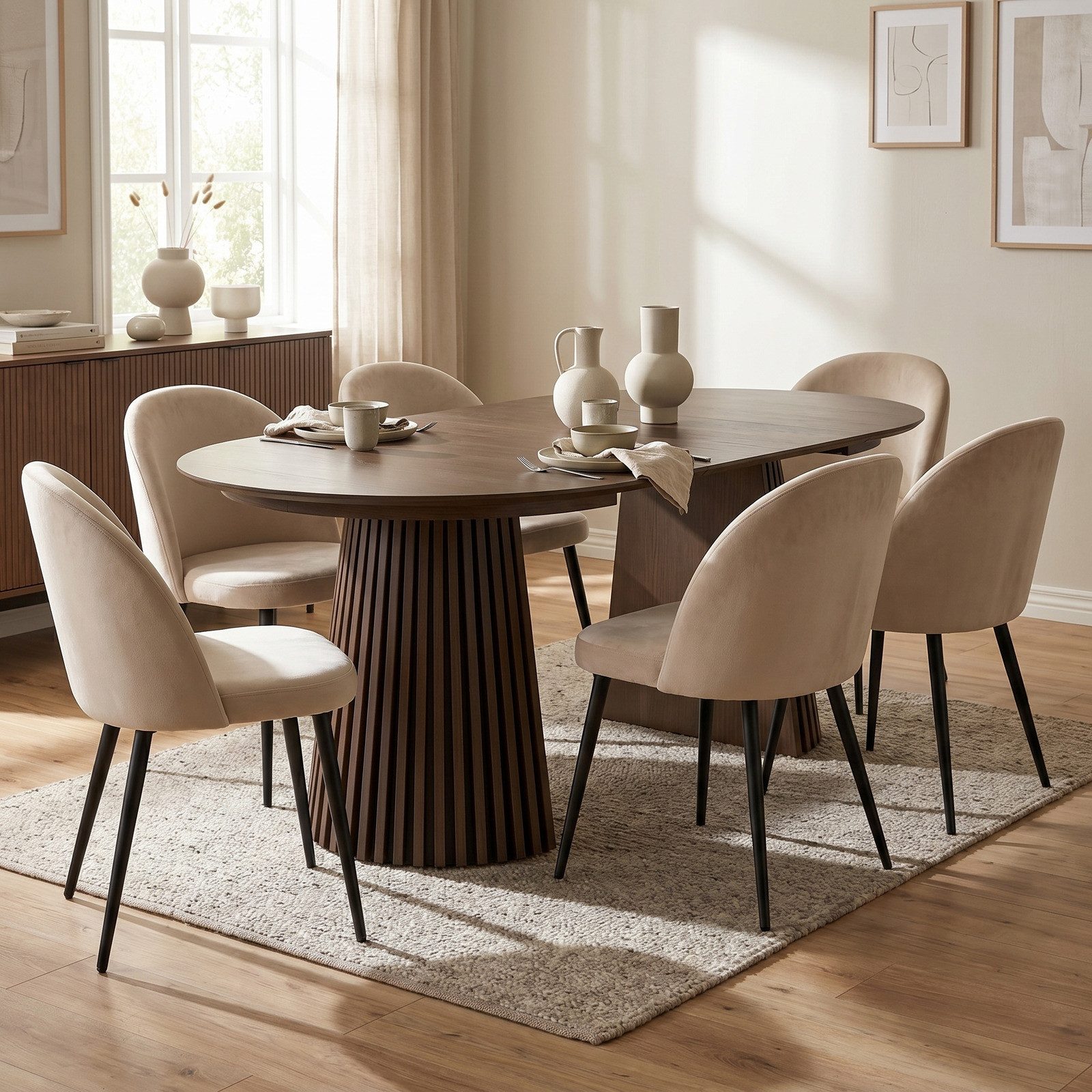 ebuy24 Essgruppe Tokyo Essgruppe Esstisch smoked, 6 Stühle aus beig, (7-tlg)