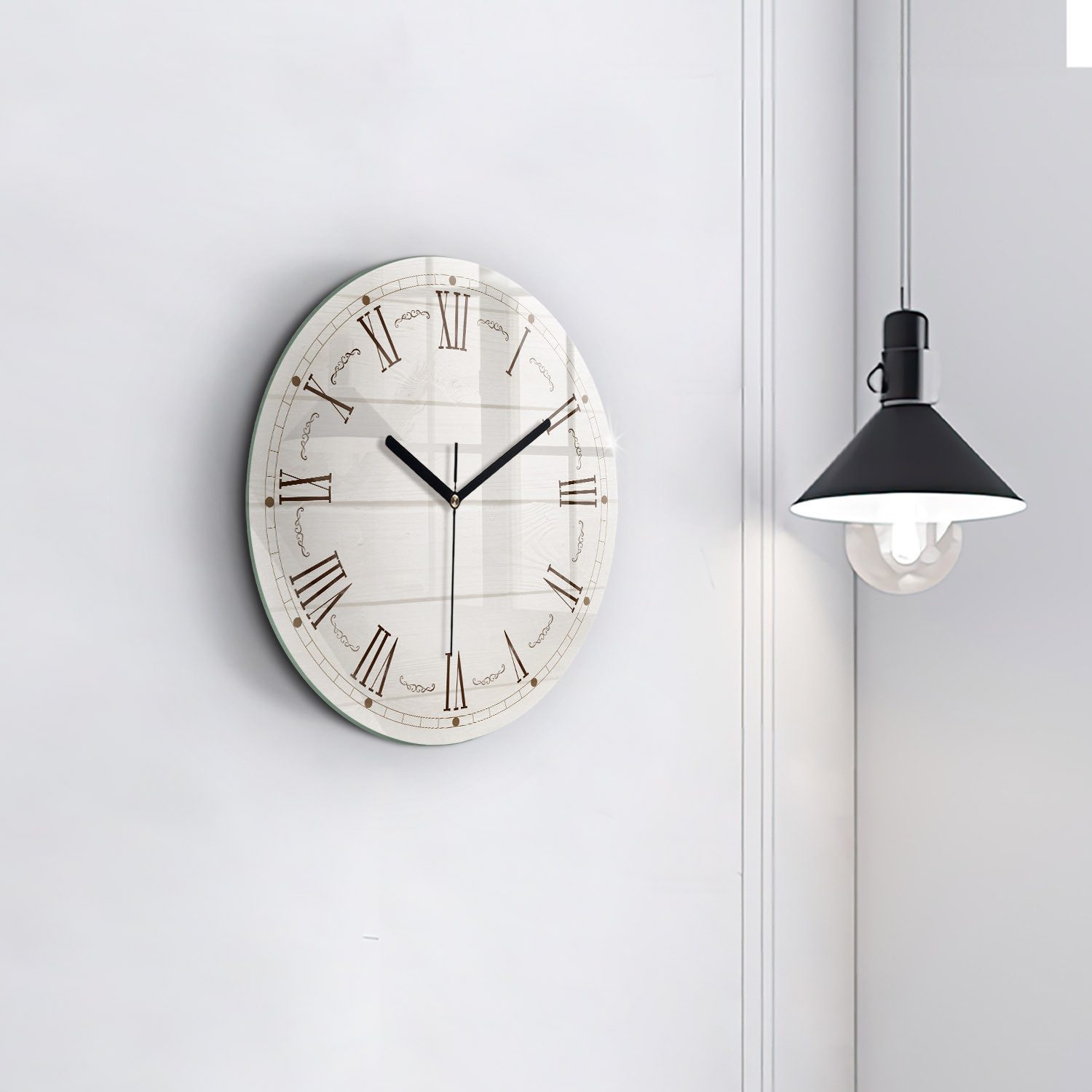 Tulup Wanduhr Glas Wanduhr Mit Motiv Römische Ziffern Wanduhr Aus Glas Glas Wanduhr