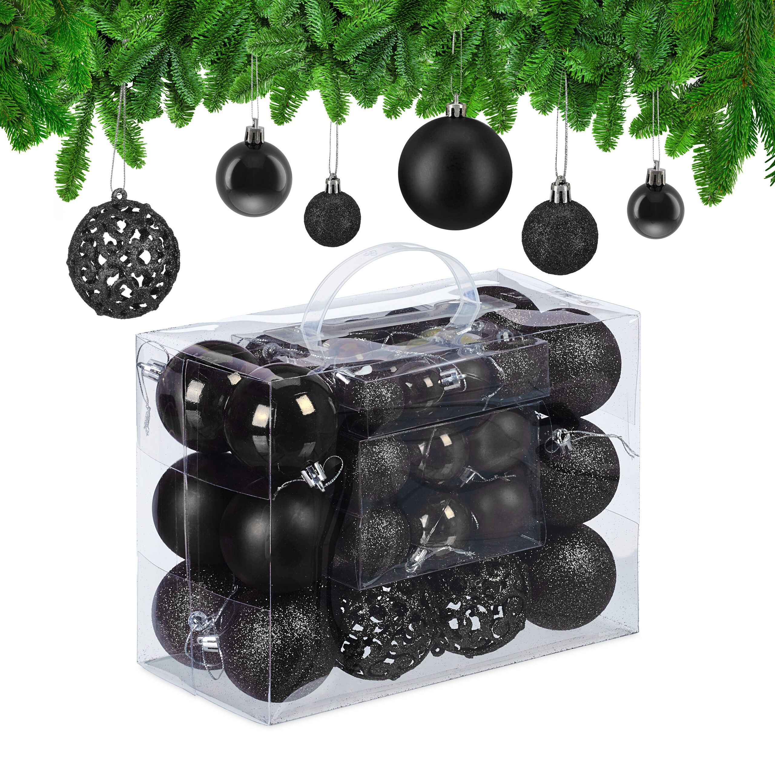 relaxdays Weihnachtsbaumkugel Новогодние шары im 50er Set (50 St), schwarz