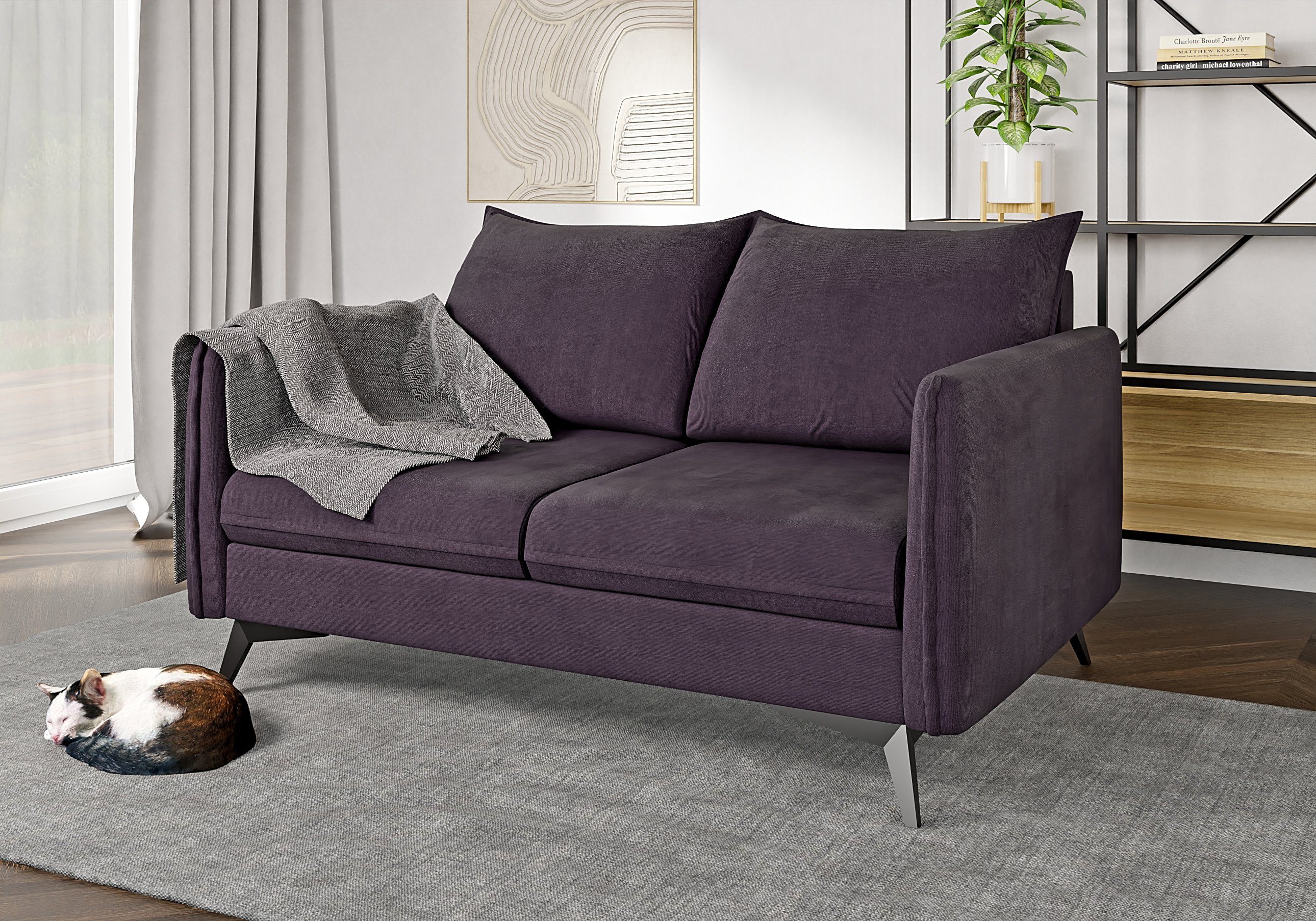 S-Style Möbel 2-Sitzer Modernes Sofa Azalea mit Schwarz Metall Füßen, mit Wellenfederung Lila