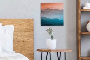 OneMillionCanvasses® Leinwandbild Berge - Sonne - Orange - Natur, (1 St), Leinwand Bilder für Wohnzimmer Schlafzimmer