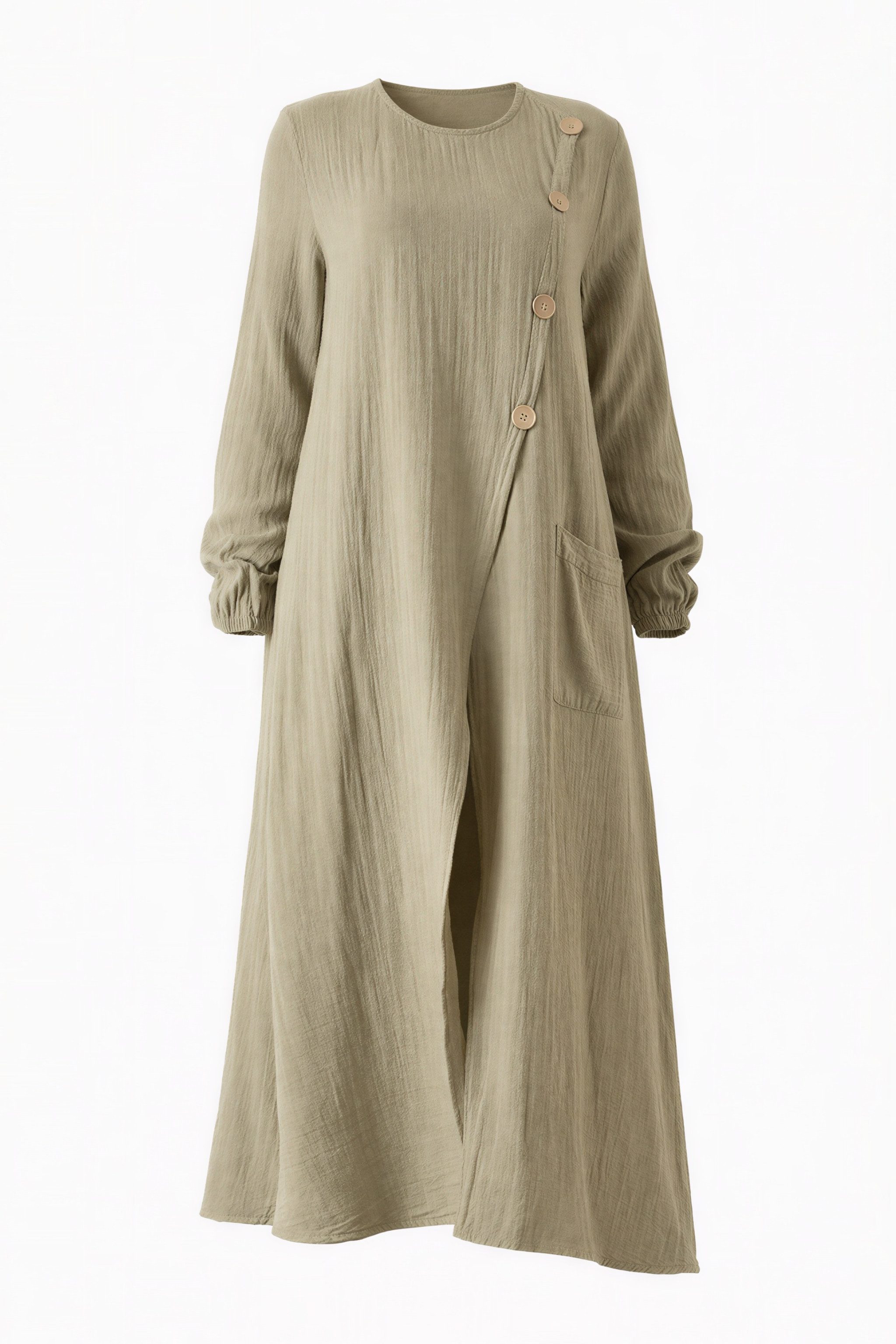 WENOR Longtunika Musselin mit Frontschlitz, Knopfdetail, 100 % Baumwolle, 130 cm Frontschlitz, asymmetrisches Knopfdesign, extra lang