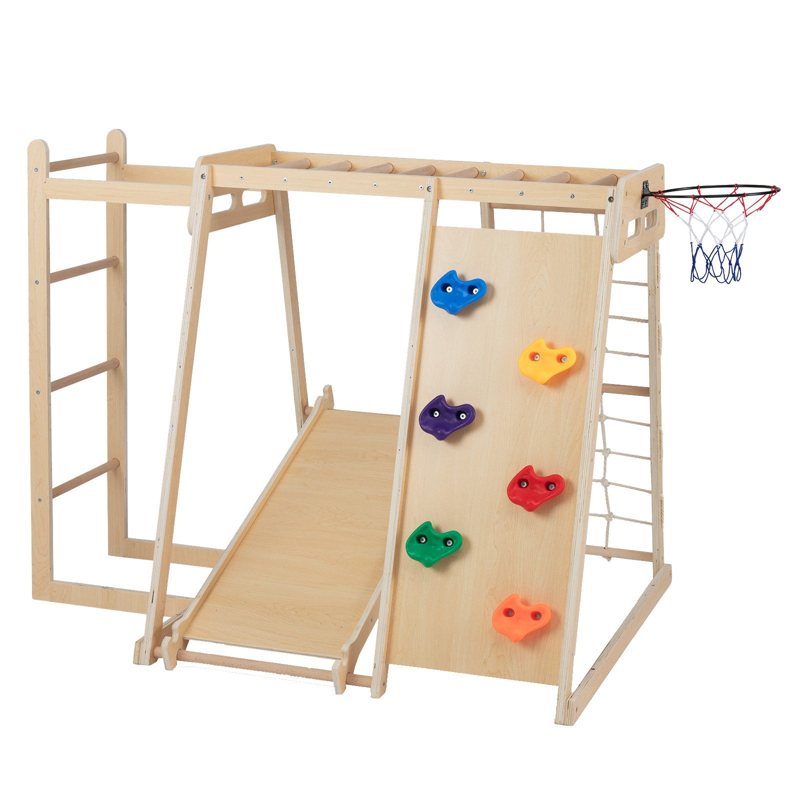 COSTWAY Klettergerüst, 6-in-1 Indoor Spielplatz mit Rutsche, Kletterwand