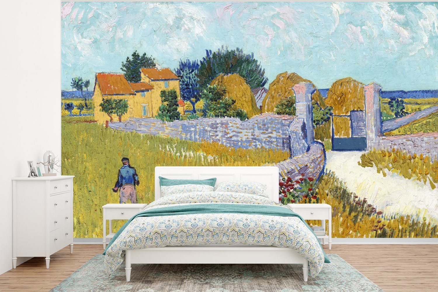 MuchoWow Fototapete Bauernhaus in der Provence - Vincent van Gogh, Matt, bedruckt, (6 St), Wallpaper für Wohnzimmer, Schlafzimmer, Kinderzimmer, Vinyl Tapete