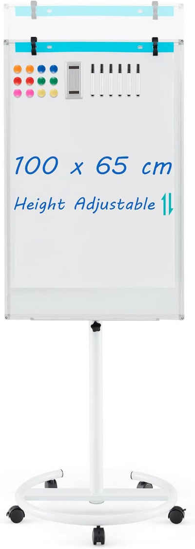 KOMFOTTEU Flipchartblock Ständer, Mobiles Whiteboard auf Rollen, 100 x 65cm