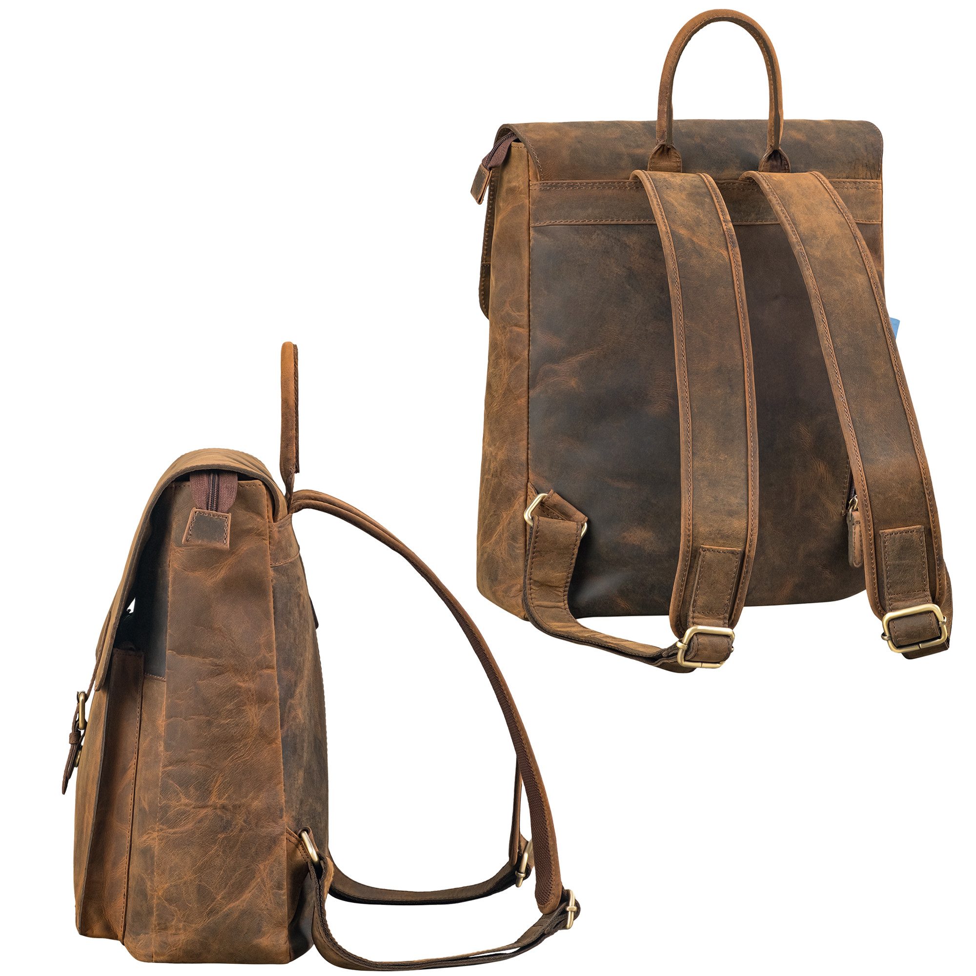 STILORD Notebookrucksack "Debbie" Großer Vintage Lederrucksack Damen mit Laptopfach 15.6 Zoll