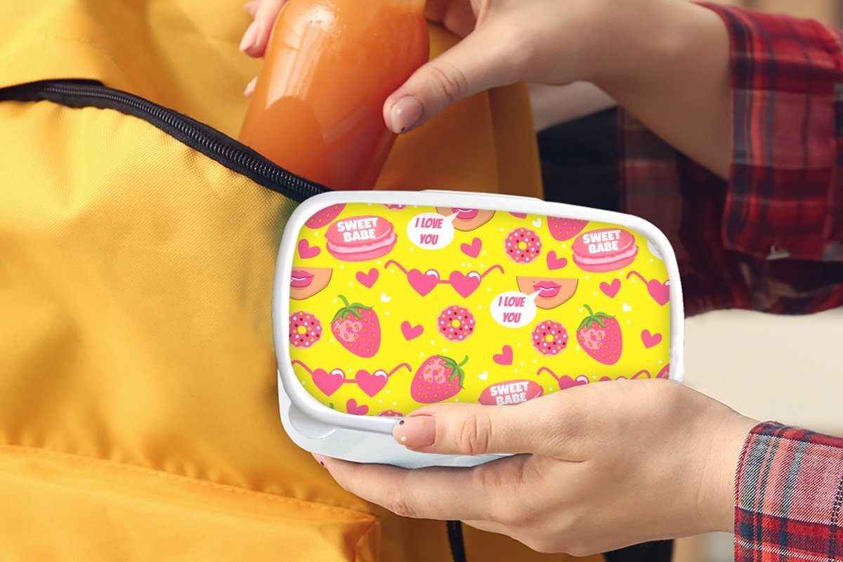 MuchoWow Lunchbox Lebensmittel Brotdose, (2-tlg), - Kinder für Brotbox und weiß - und Muster Jungs Kunststoff, Rosa, für Mädchen Erwachsene