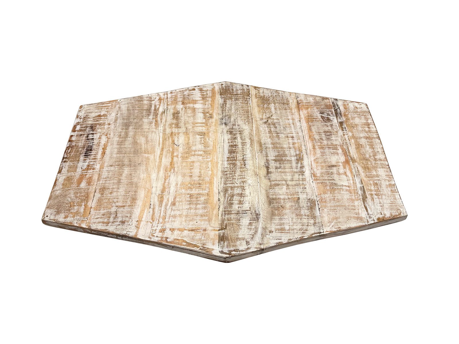 Amagohome Tischplatte Sechseckige Tischplatte Holzplatte Mango-Altholz 74x56 u. 56x47cm – re (1 St), gewollt uneben, aus recyceltem Mangoholz hergestellt