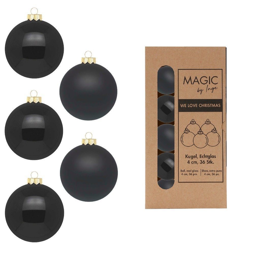 MAGIC by Inge Weihnachtsbaumkugel, Weihnachtskugeln Glas 4cm 36 Stück - Ebony Black