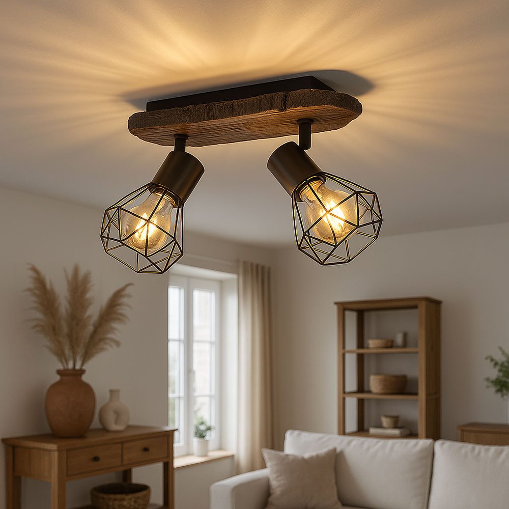 GLOBO LIGHTING Deckenspot, Leuchtmittel nicht inklusive, Warmweiß, Deckenlampe Wohnzimmer Holzoptik Deckenstrahler 2 flammig