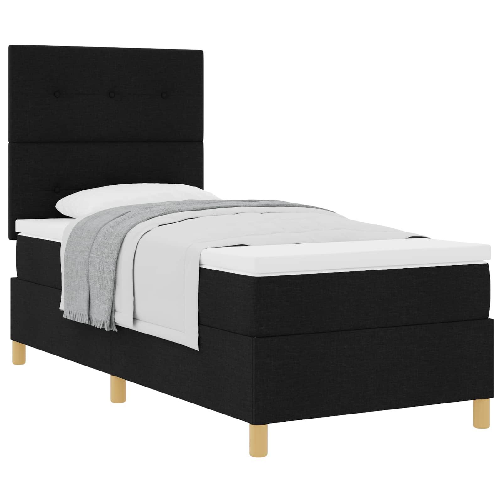 Bett Boxspringbett mit Kopfteil Schwarz 90 x 190 cm Stoff