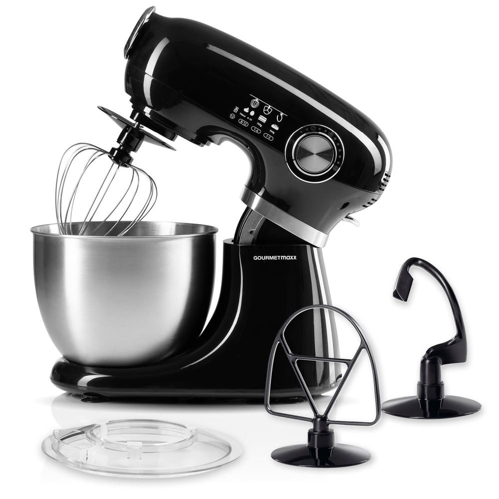 GOURMETmaxx Küchenmaschine GOURMETmaxx Küchenmaschine - Schwarz, 1000 W, inkl. Rührschüssel & Aufsätze leistungsstarker Mixer mit Schneebesen