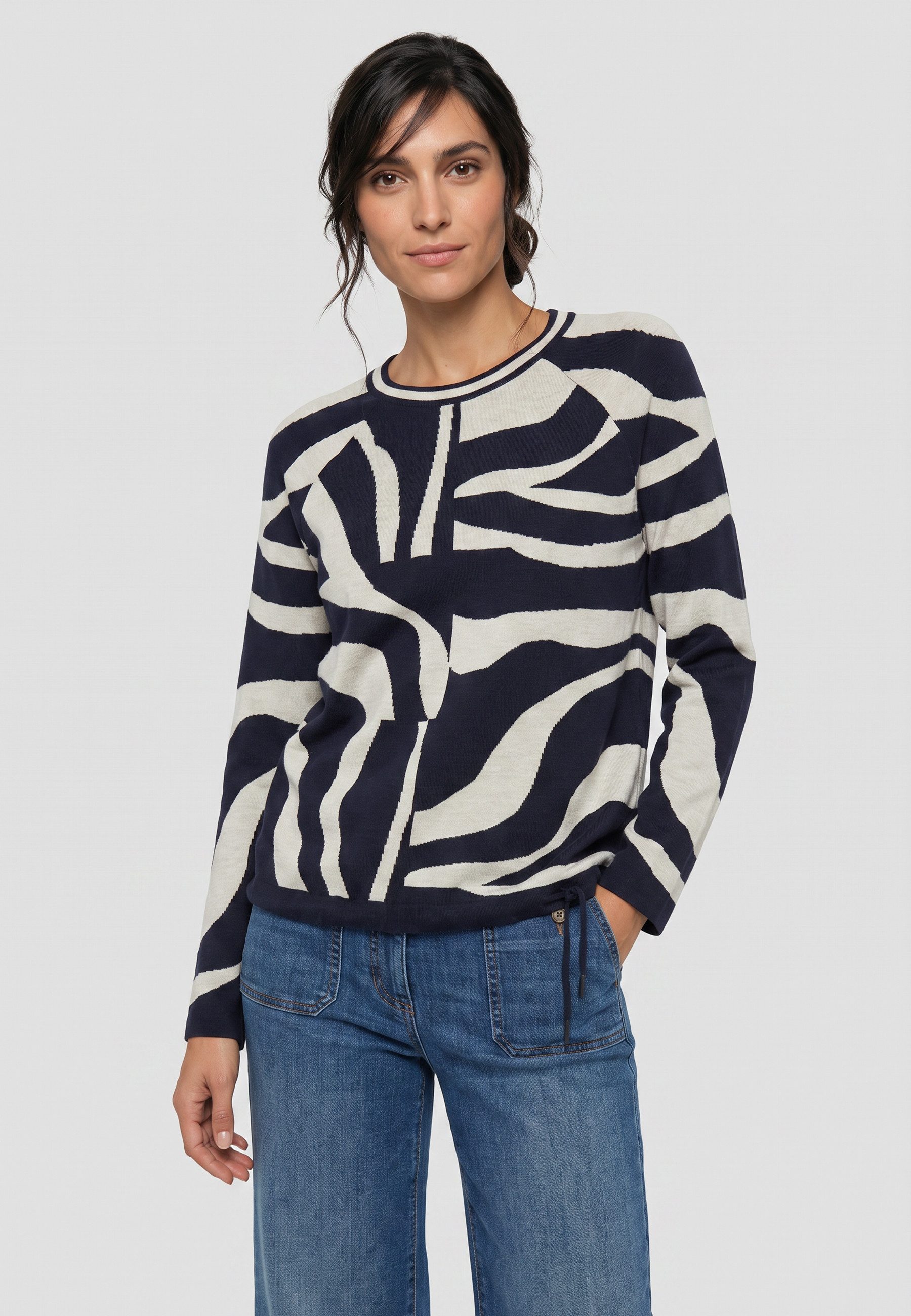 Olsen Strickpullover mit Panneaux-Dessin und Tunnelzugsaum