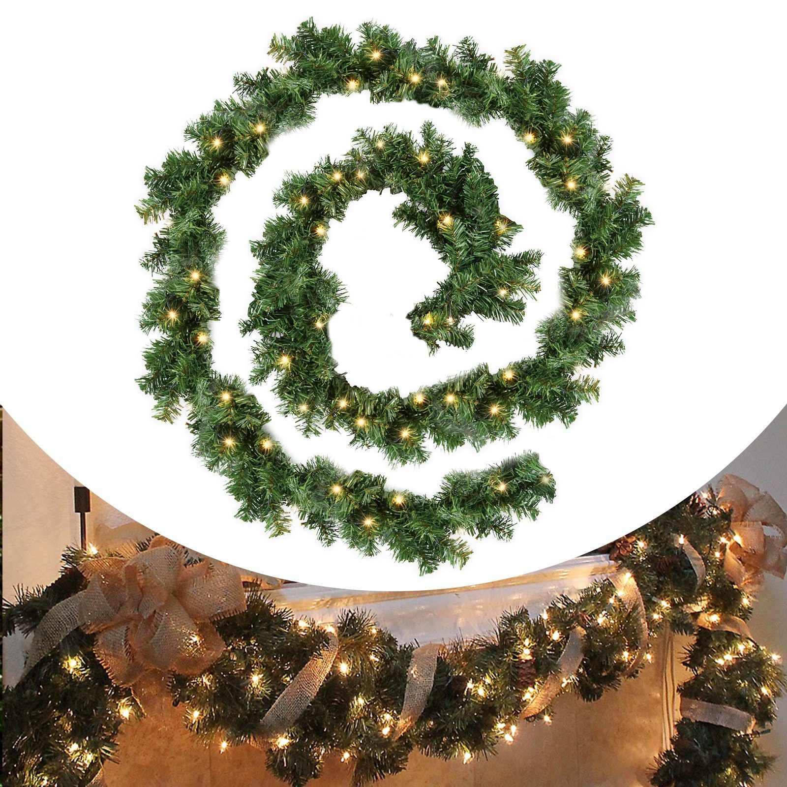 Kunstgirlande Weihnachtsgirlande 5m Tannengirlande Girlande LED, Gimisgu,  Lichterkette künstliche Außen innen
