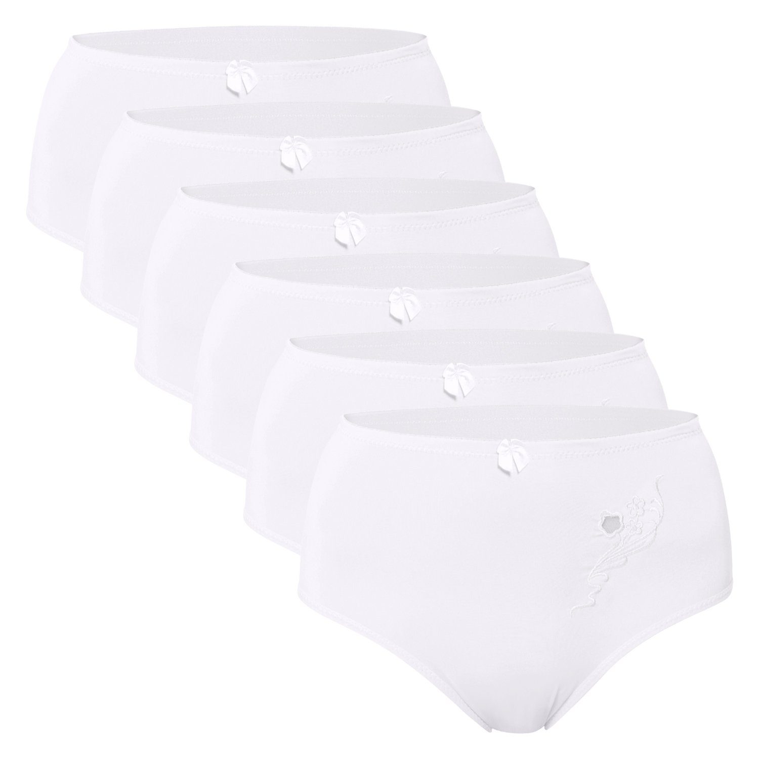Slip Taillenslip (6er Damen Weiß Pack) Stickerei celodoro mit Microfaser-Slip