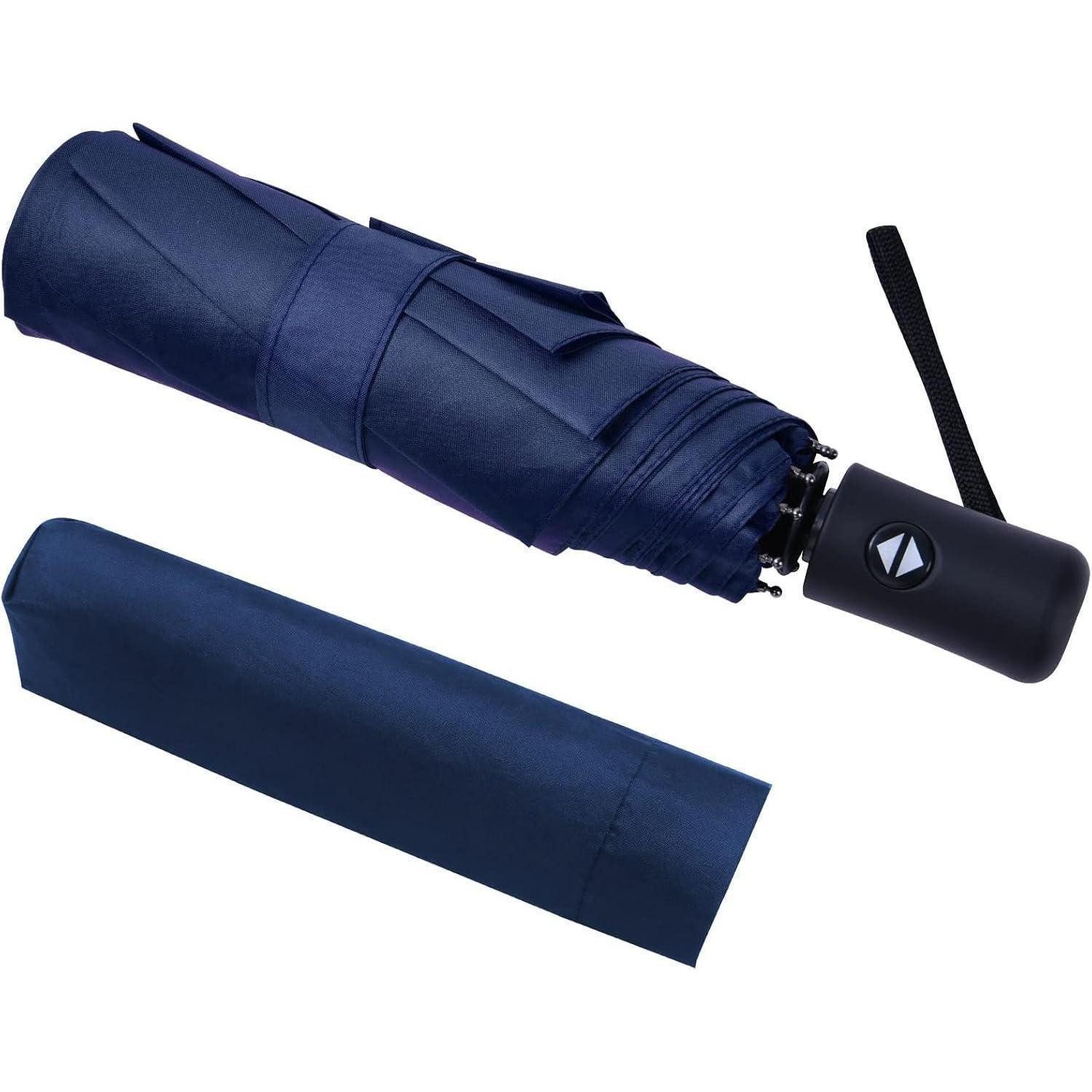 LuxusKollektion Taschenregenschirm Regenschirm Automatik Teflon Windsicher Kompakt 8 Rippen Navy Blau