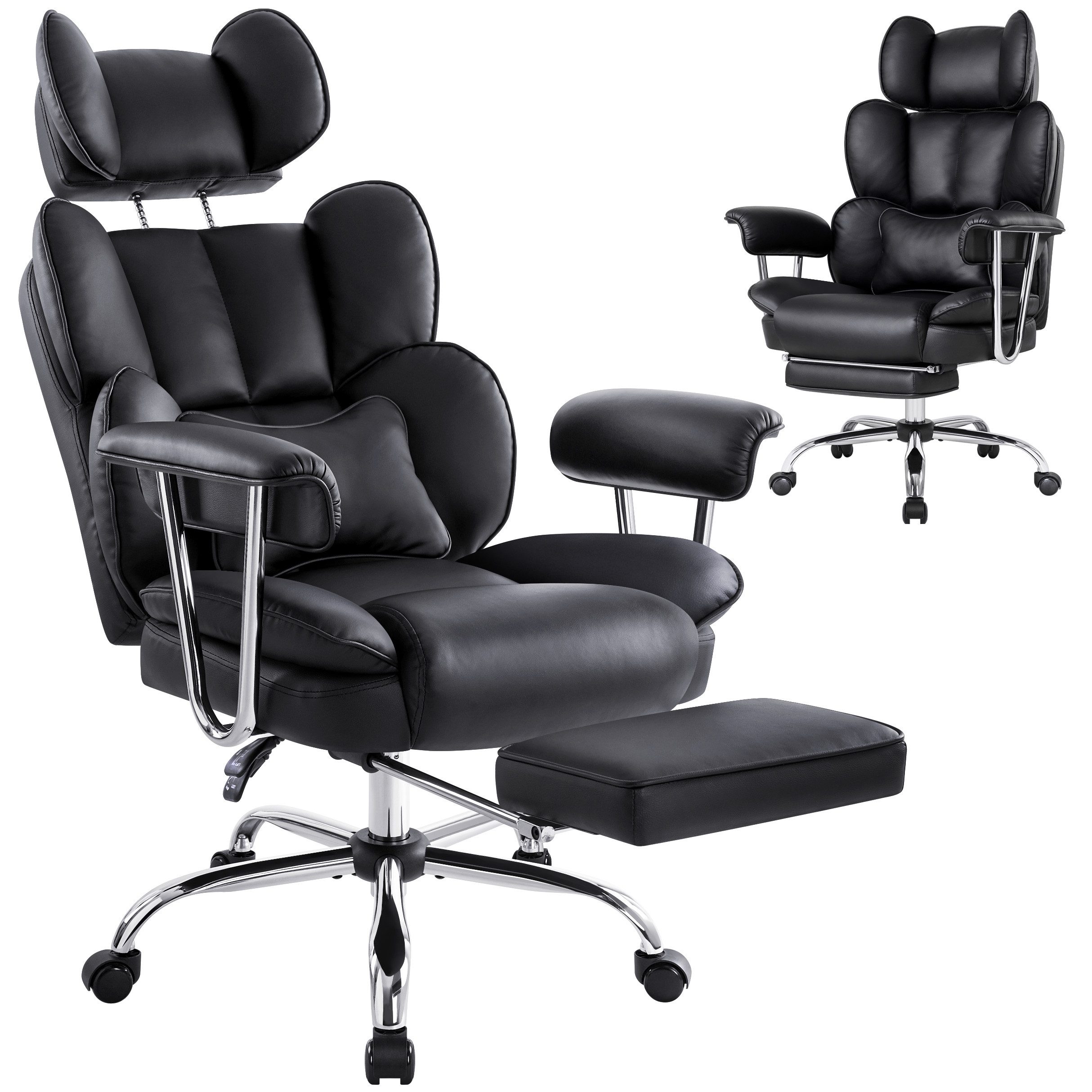 Intimate WM Heart Chefsessel Ergonomischer Bürostuhl, Höhenverstellbar Schreibtischstuhl (Gaming Stuhl mit dickem Kissen), PU-Leder Drehstuhl mit Kopfstützte und Fußstütze