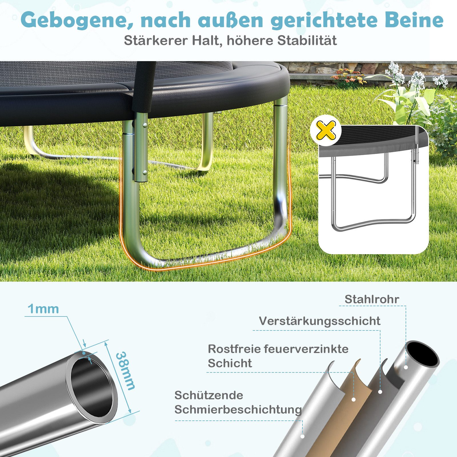 COSTWAY Gartentrampolin, Ø 366 cm, Trampolin, mit Sicherheitsnetz & Leiter