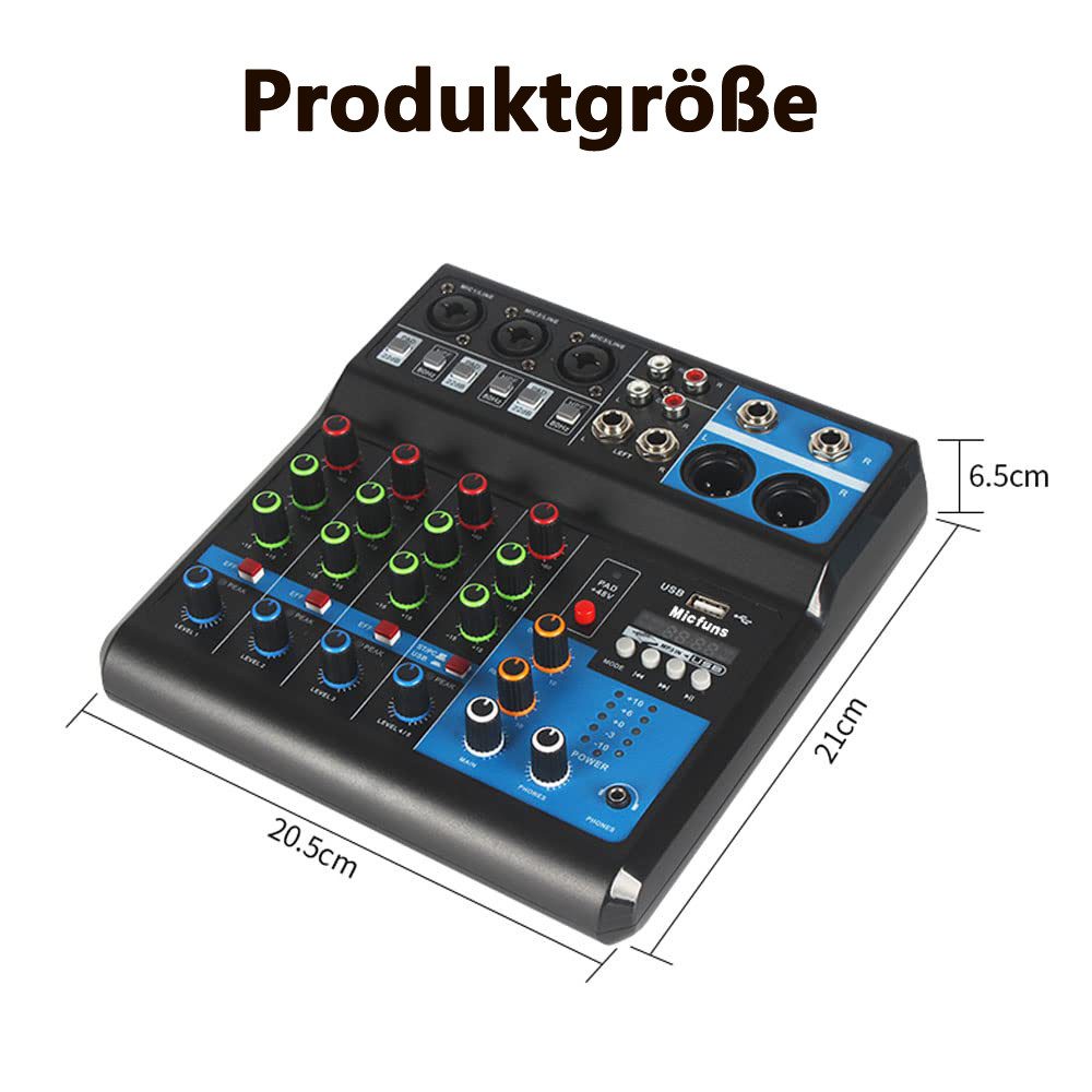 nsihing Mischpult Mini-Audio-DJ-Mixer, Soundboard-Konsolensystem, 5-Kanal, 48 V, Phantomspeisung mit Bluetooth, USB, MP3, Stereo, Live-DJ-Studio – Bild 5 von 5