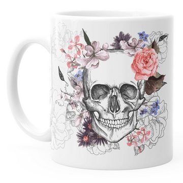 Autiga Tasse Kaffee-Tasse Totenkopf Blumen Flower Skull Boho Schädel Teetasse Keramiktasse Autiga®, Keramik, aus Keramik mit Aufdruck